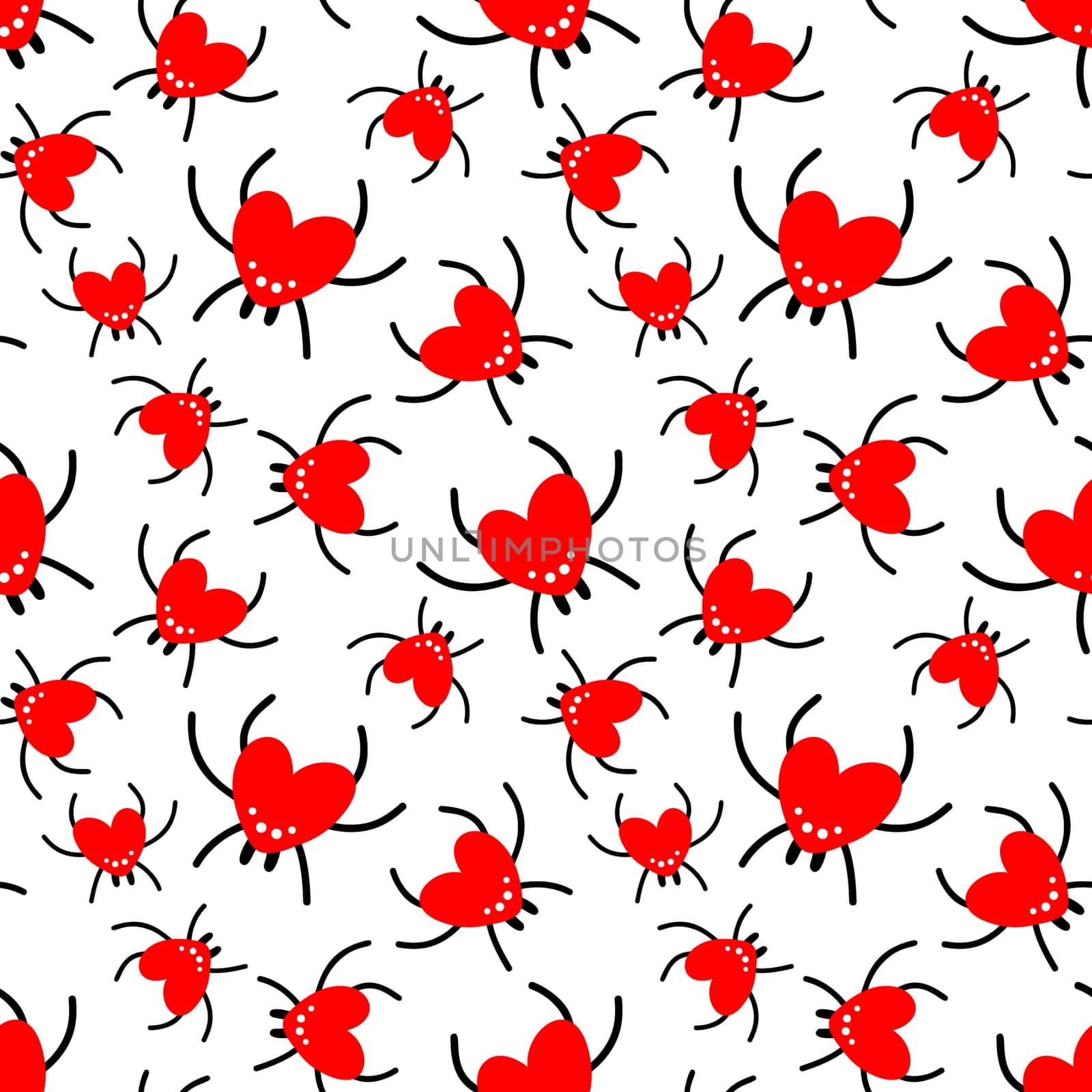 Seamless background with red spiders. Design for Valentine's Day, Halloween illustration