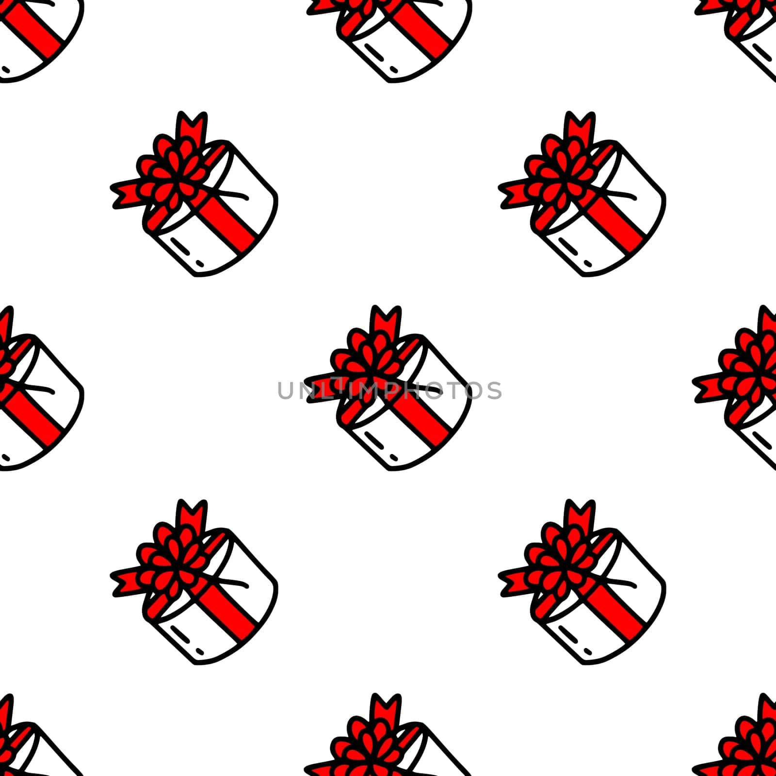 Seamless pattern with gift boxes with a bow illustration. Design for Christmas, New Year, holidays