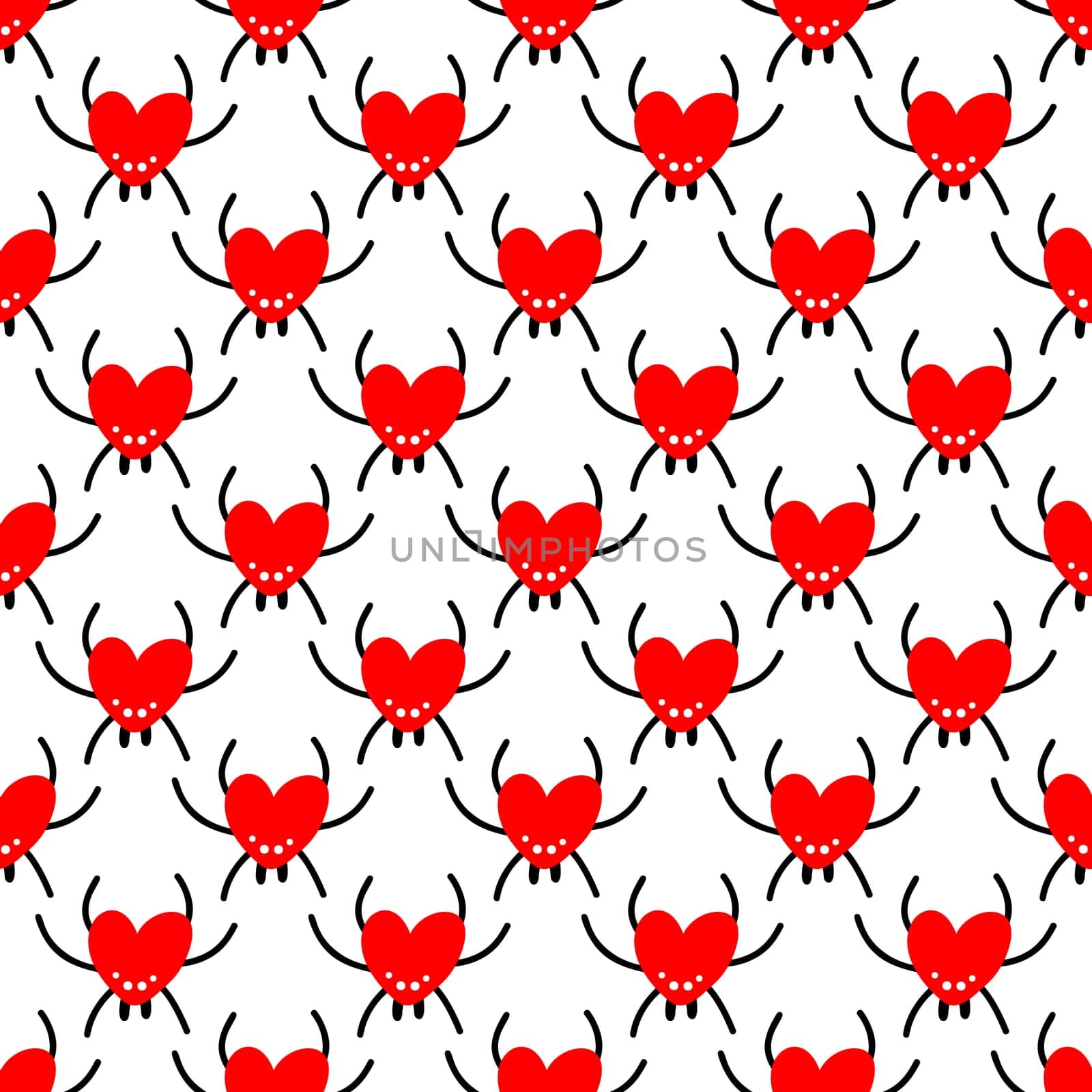 Seamless background with red spiders. Design for Valentine's Day, Halloween illustration