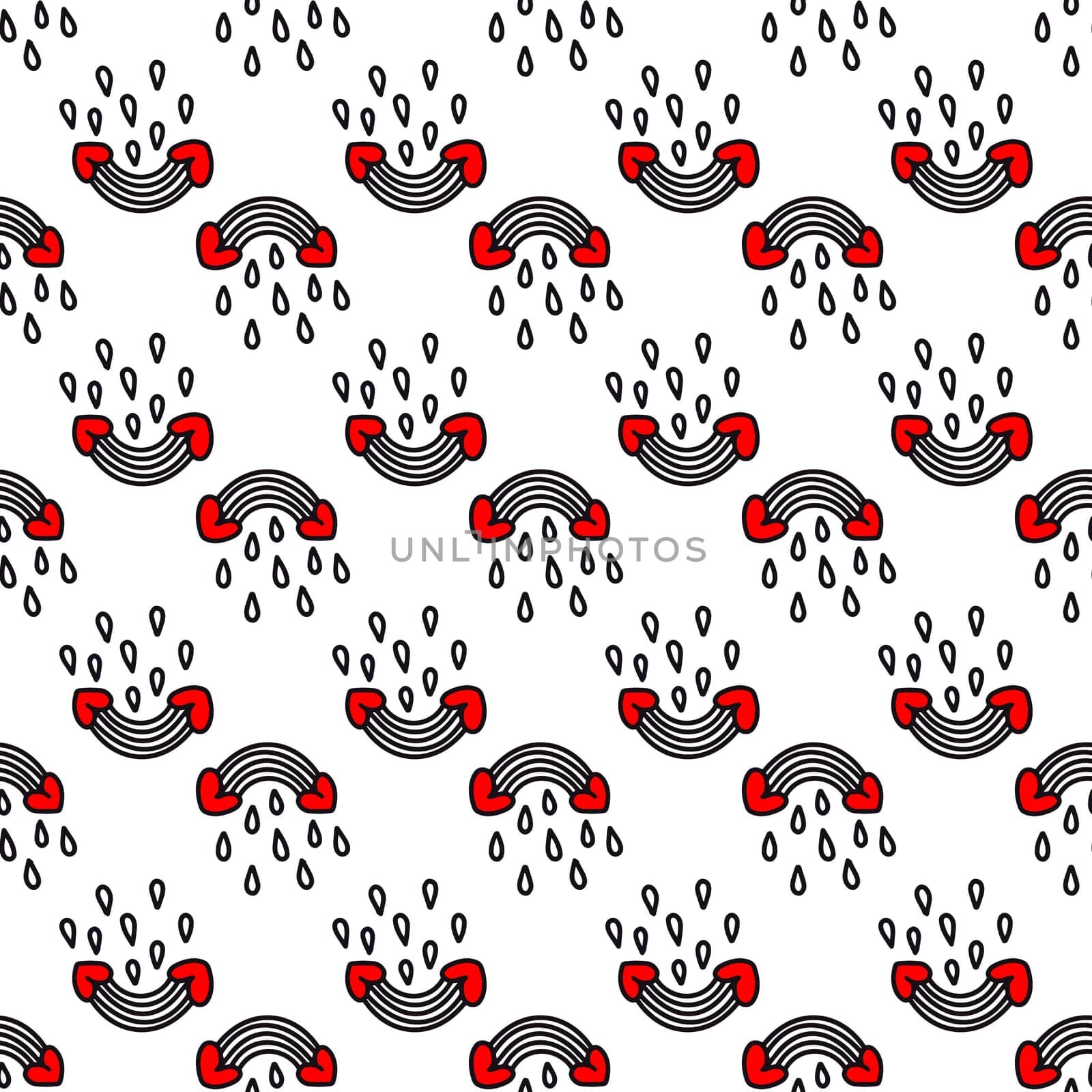 Seamless pattern with rainbow and hearts illustration of a rainbow with hearts in the style of a doodle. Design for Valentines Day, wedding, greeting cards