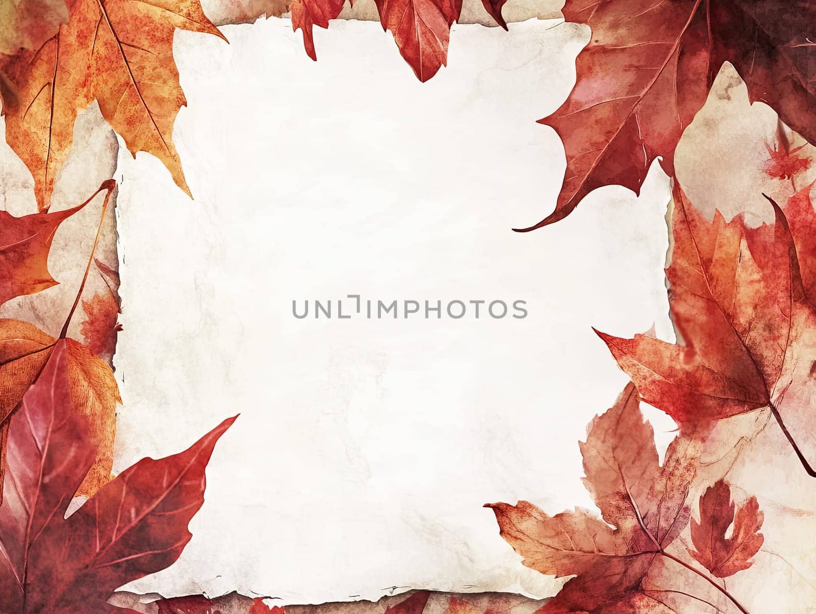 Bright orange and red autumn leaves beautifully frame a blank area, creating a perfect backdrop for messages or artistic expressions during the fall season.