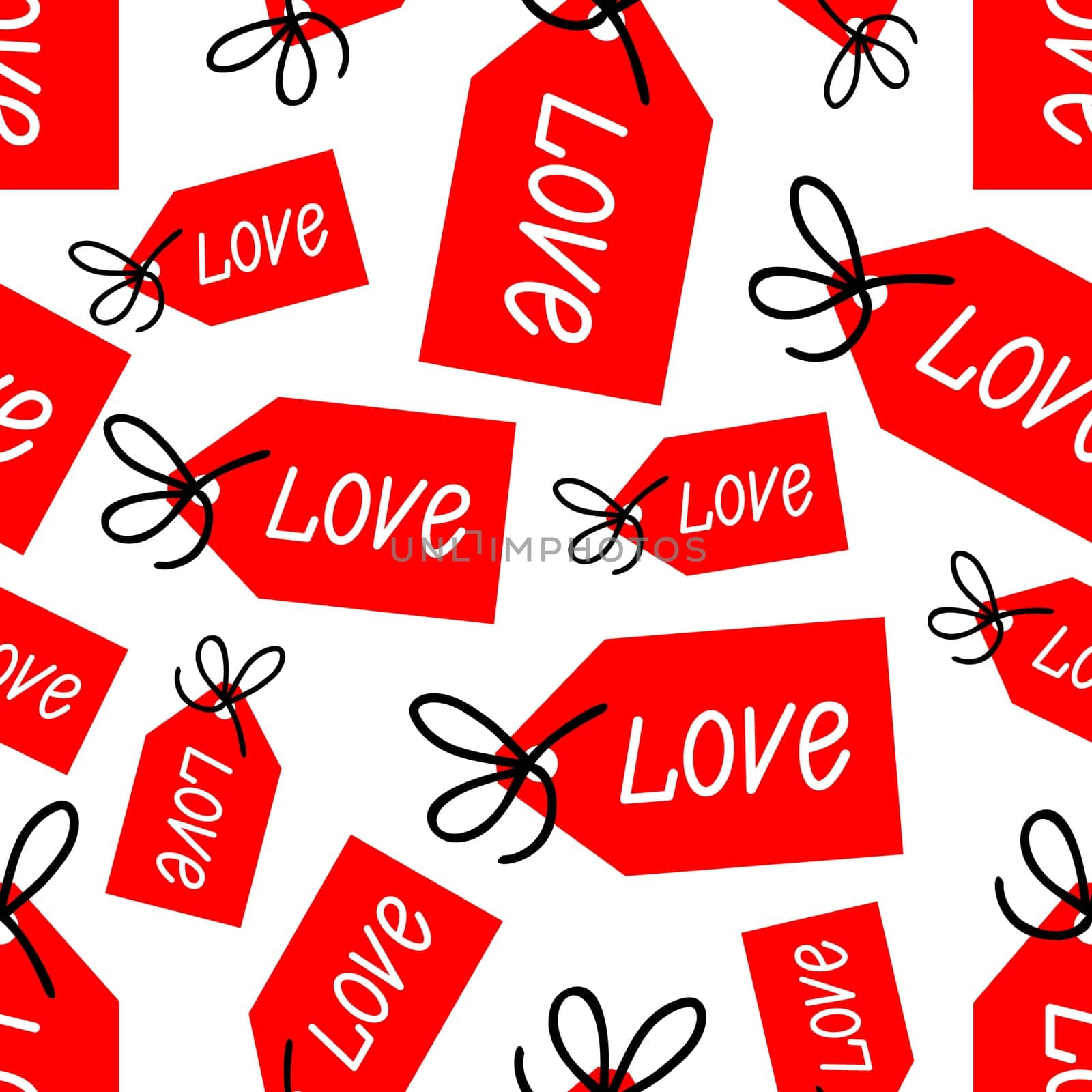 seamless background with the tag with the inscription love. Valentine pattern illustration