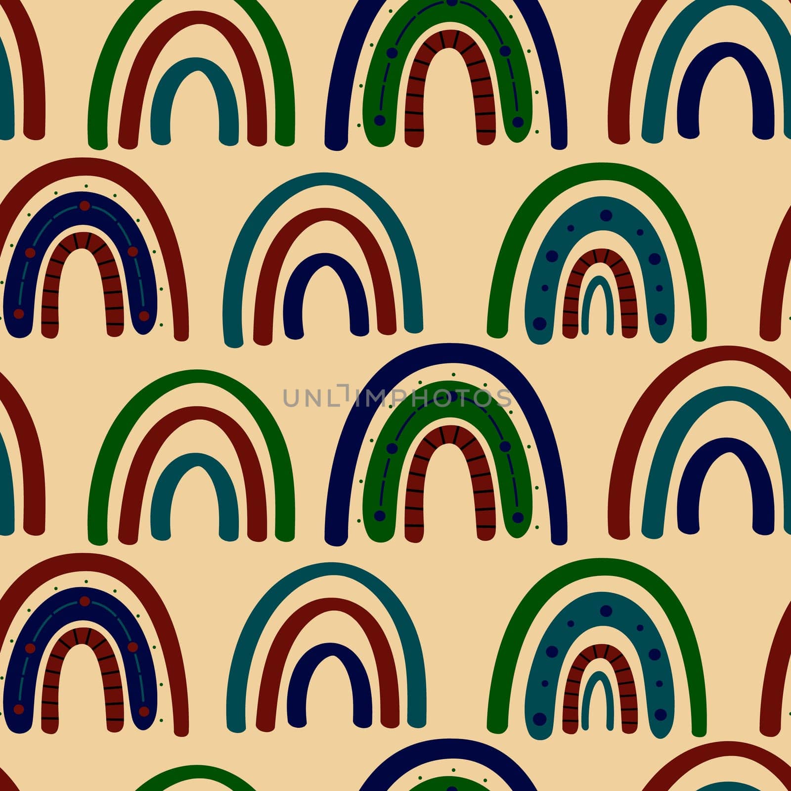 .Abstract rainbow seamless pattern. Childrens pattern in muted pastel colors. Hand-drawn illustration. Design for textiles, packaging, wrappers