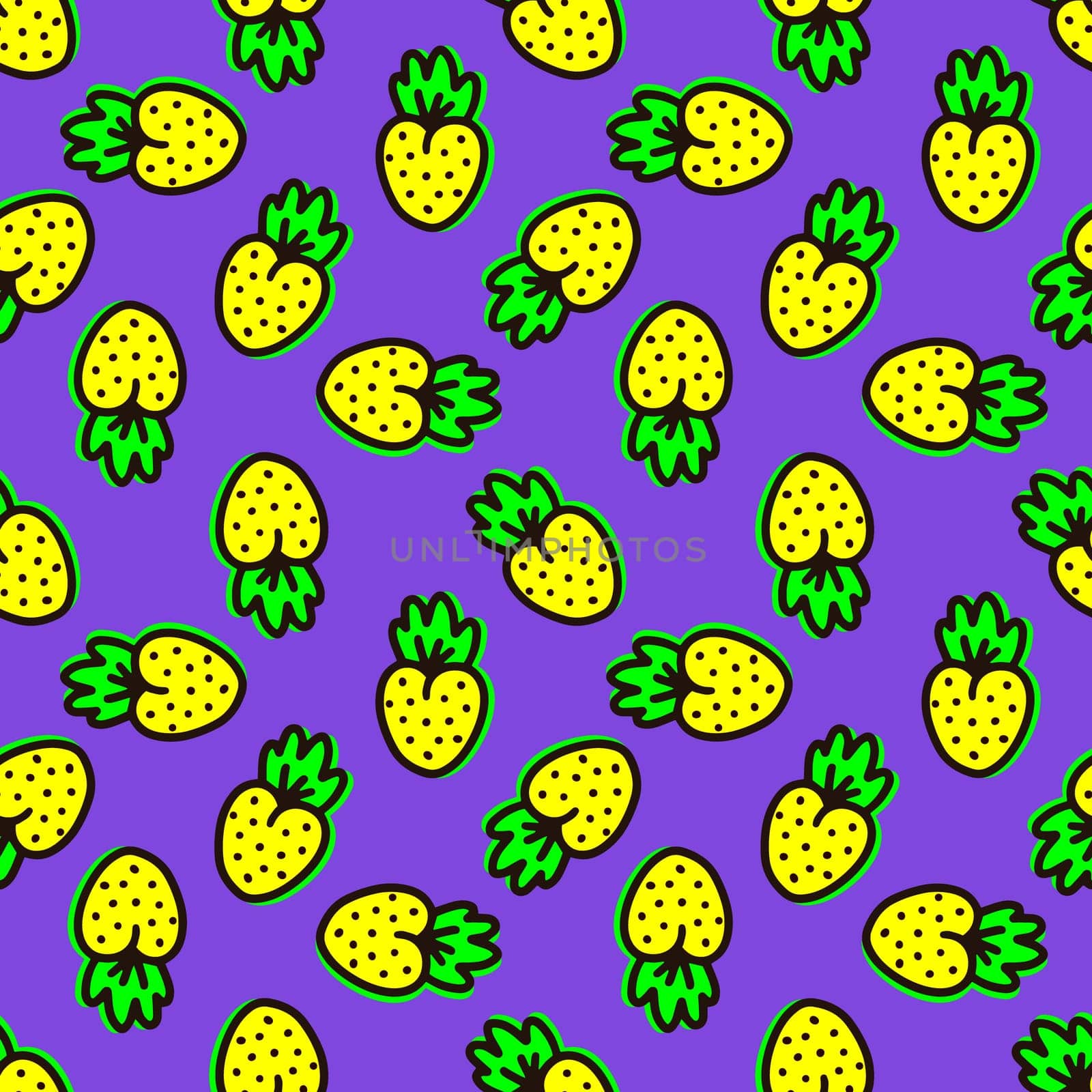 Seamless neon background with bright yellow berries on a purple background illustration
