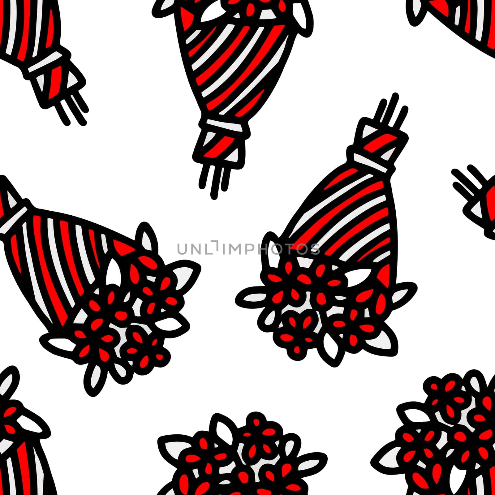 Seamless pattern of a bouquet of flowers isolated on a white background illustration. Design for Valentines Day, March 8