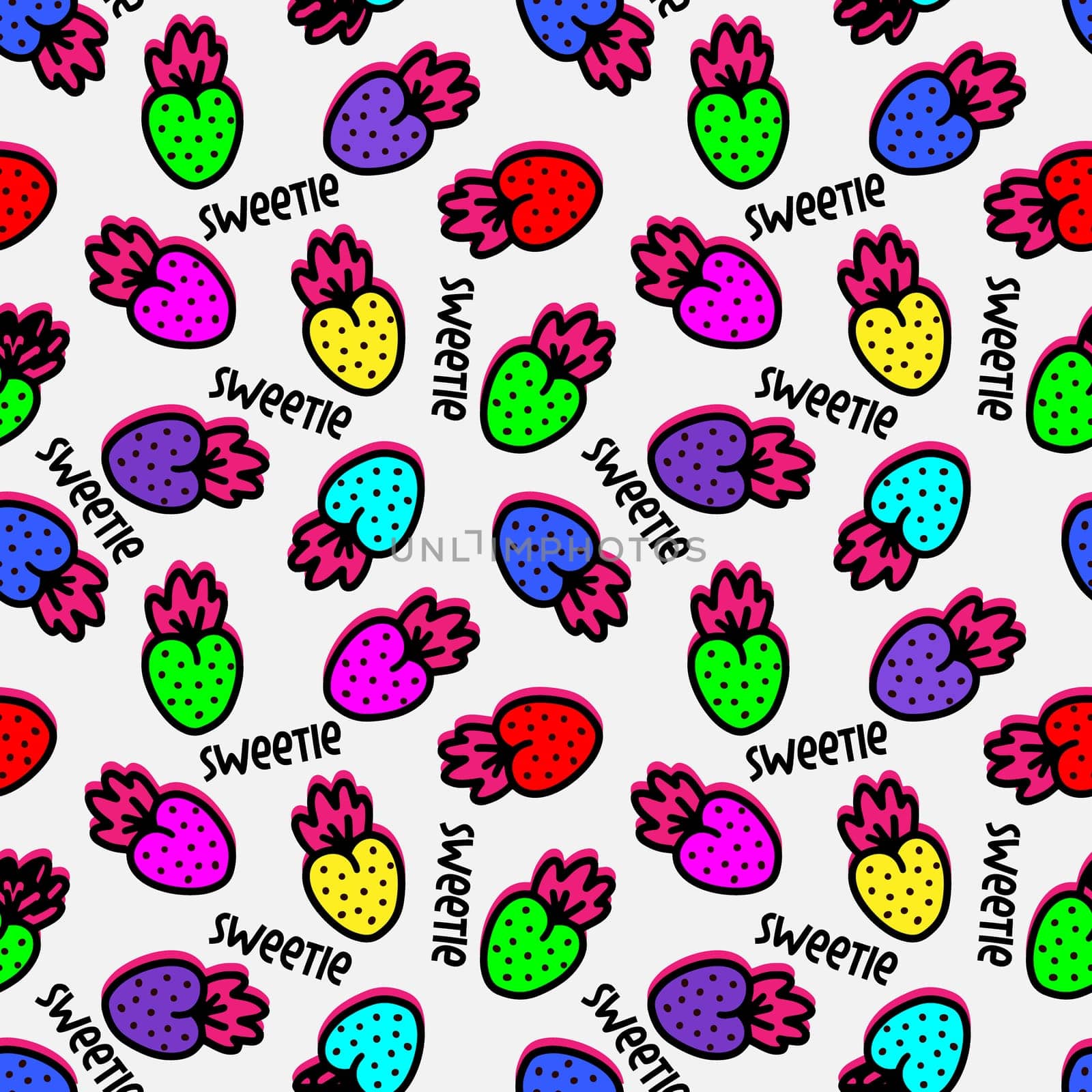 Bright seamless pattern with berries in doodle style. High quality illustration