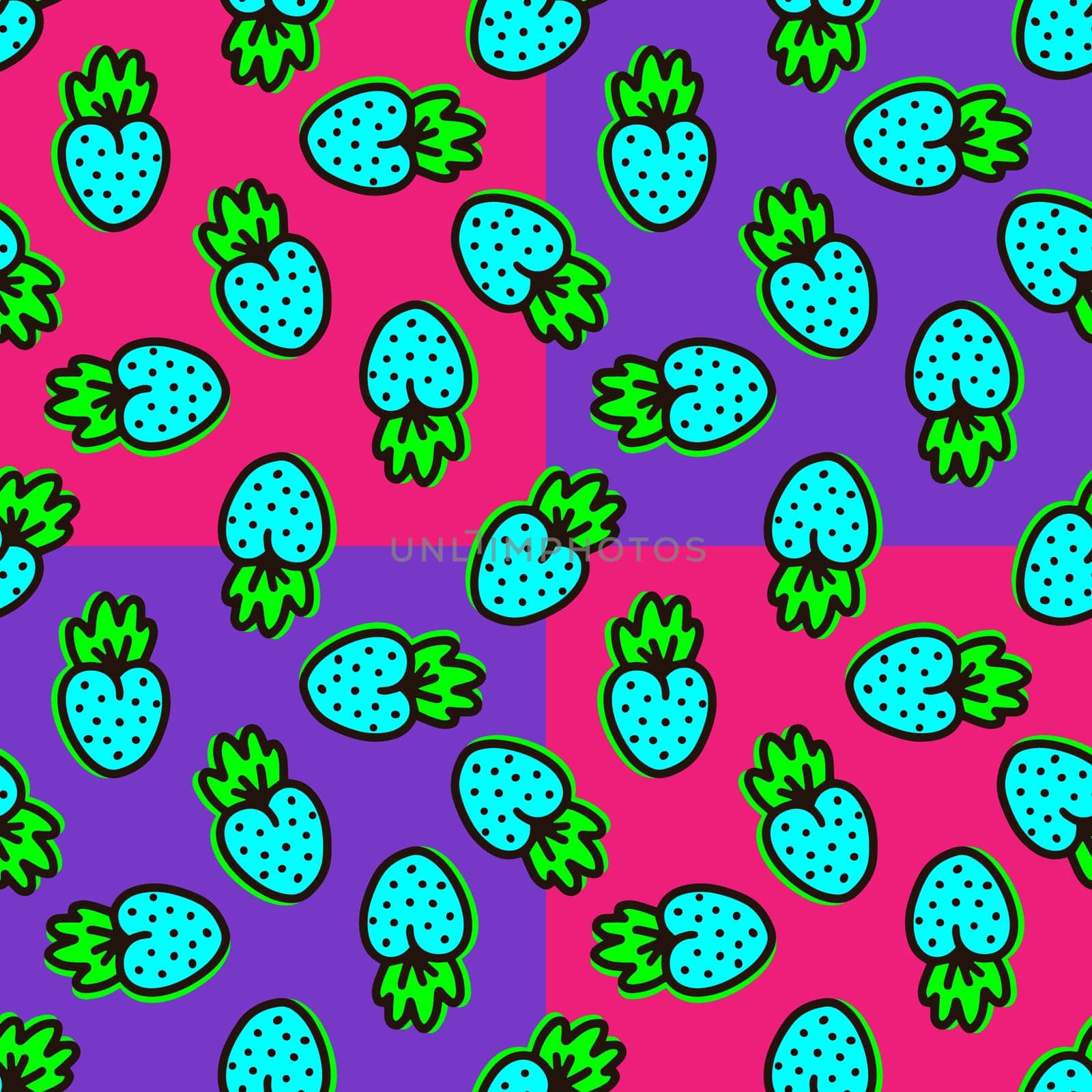Bright seamless pattern with berries in doodle style. High quality illustration