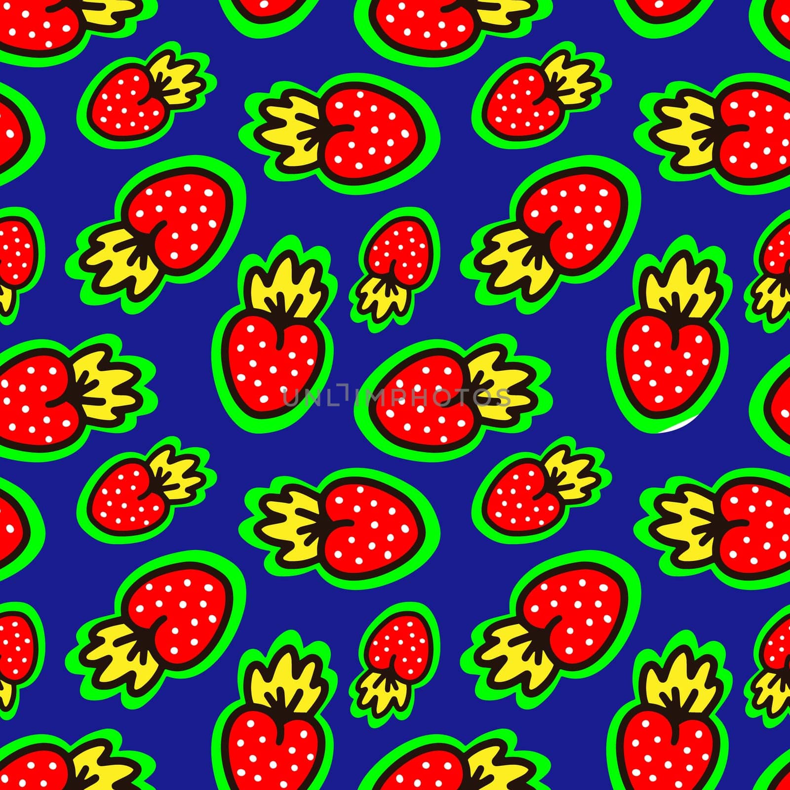 Seamless pattern with strawberries on a blue background
