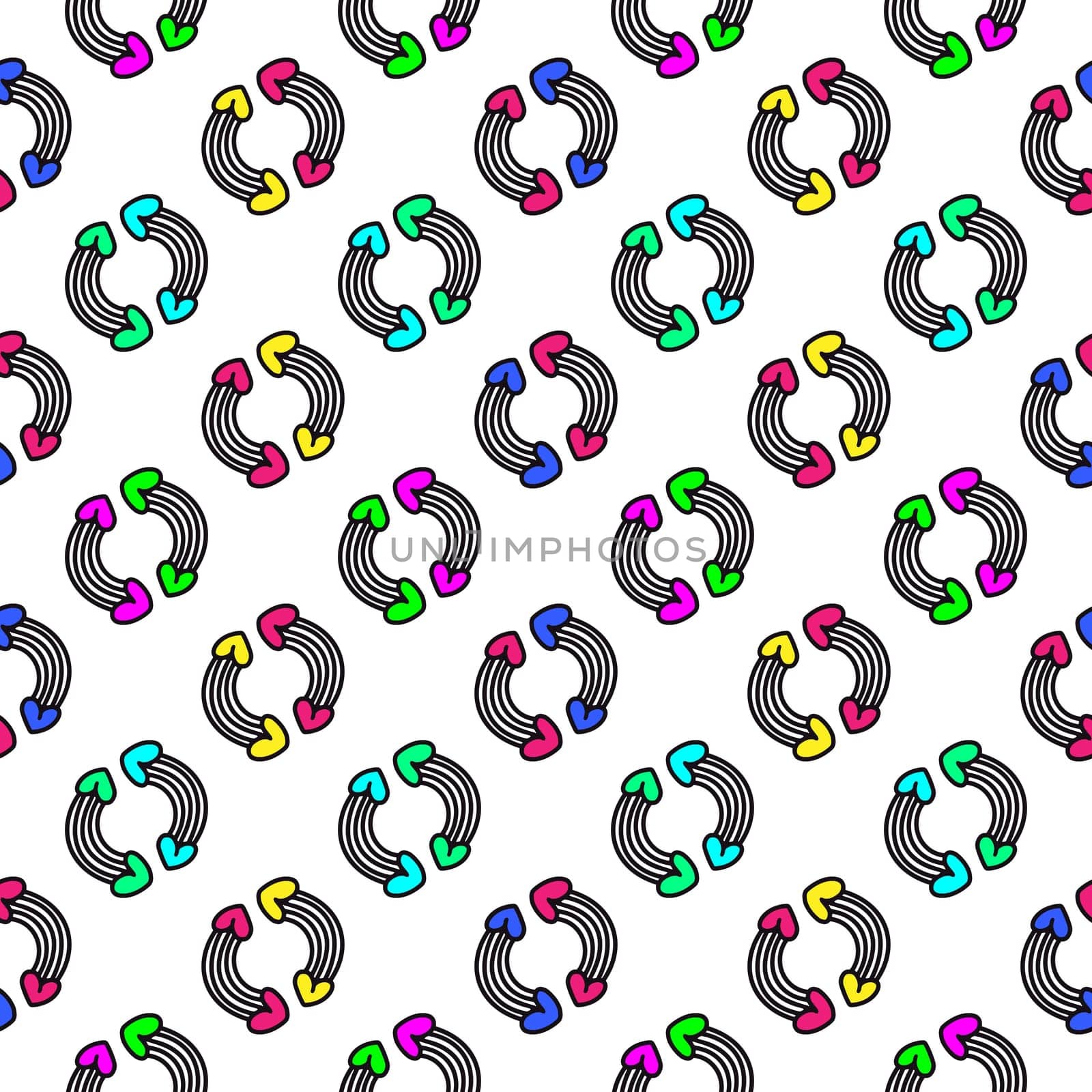 Romantic pattern with rainbows, hearts, raindrops illustration