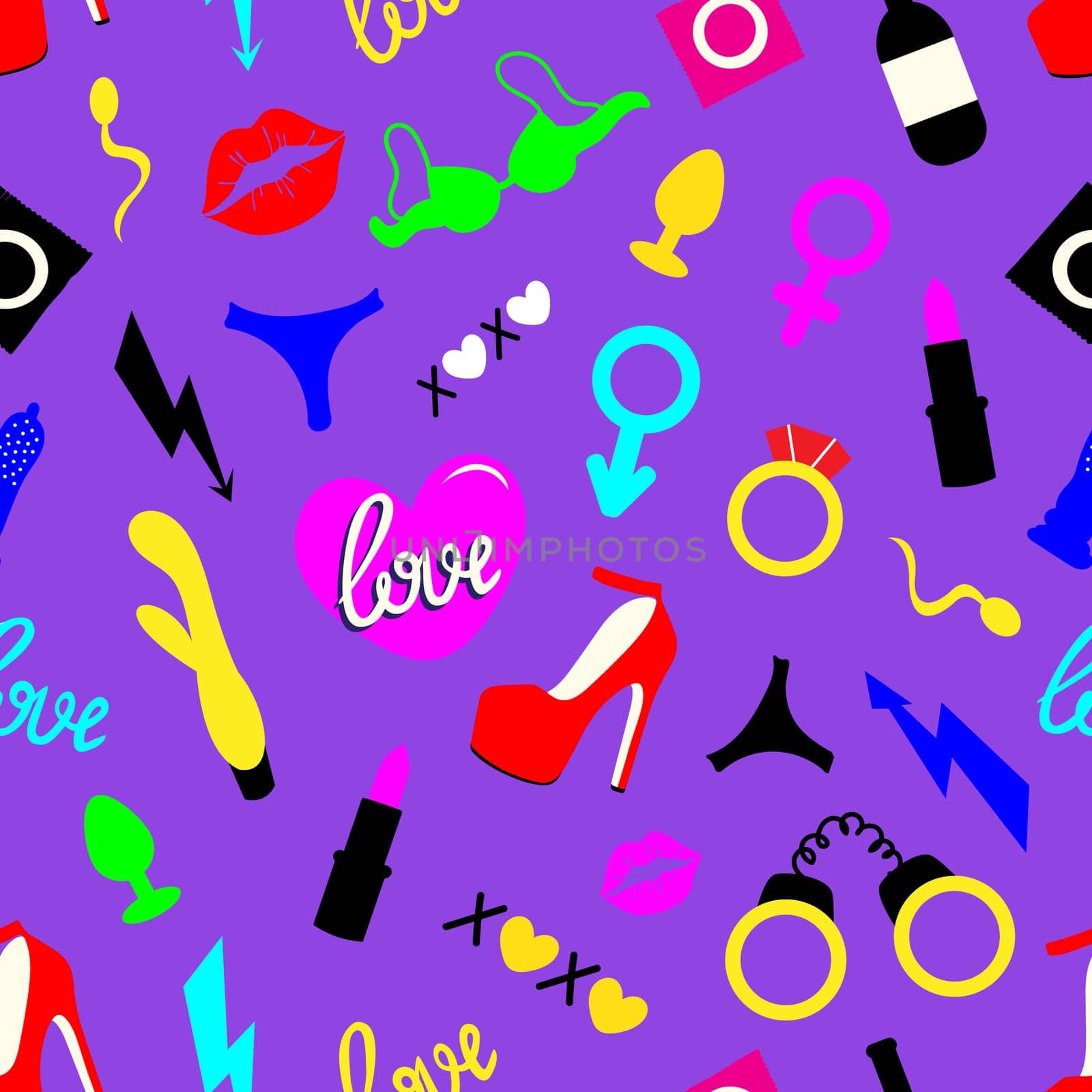 seamless background with Adult toys.Sex pattern illustration. Valentines day design illustration