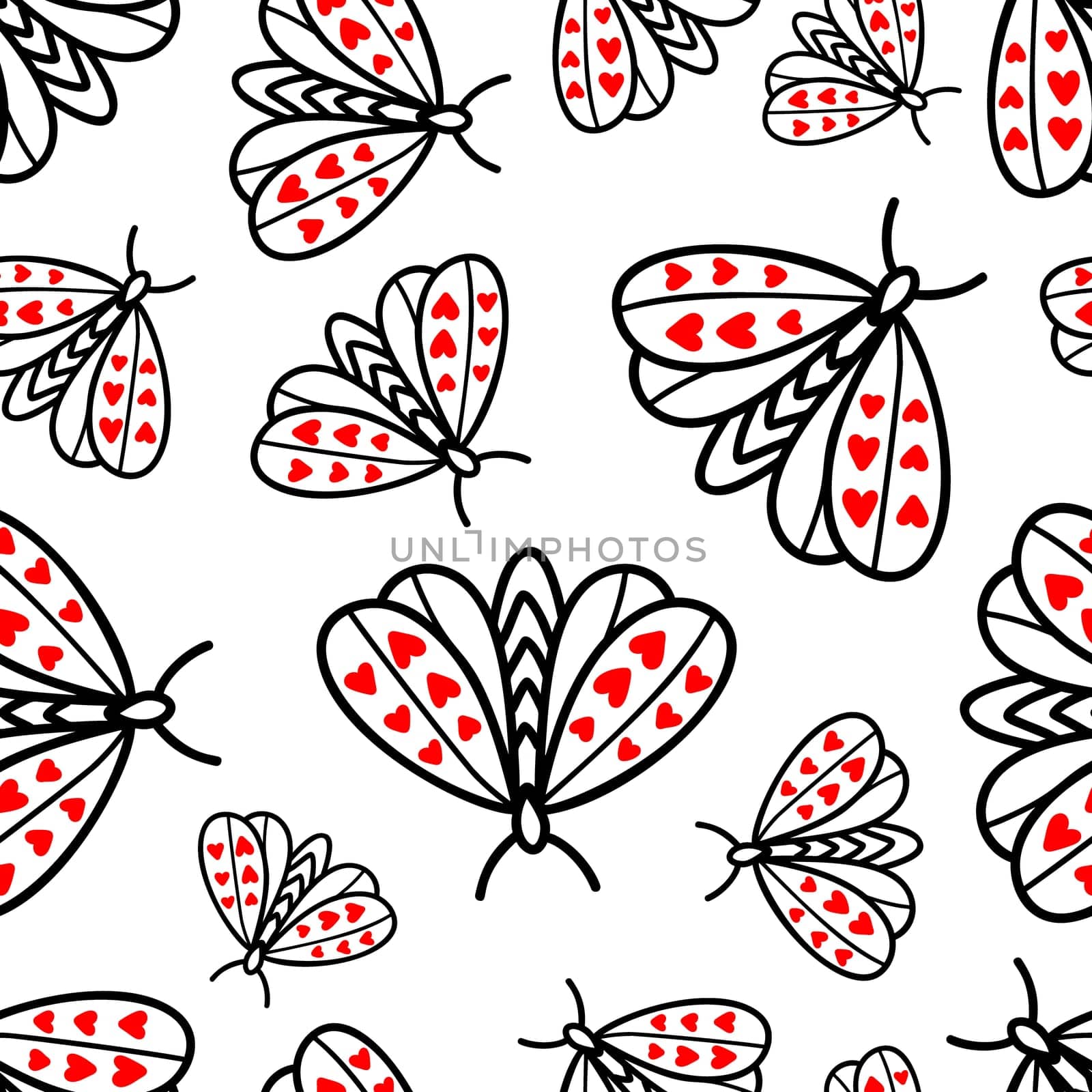 monochrome seamless background with butterflies illustration