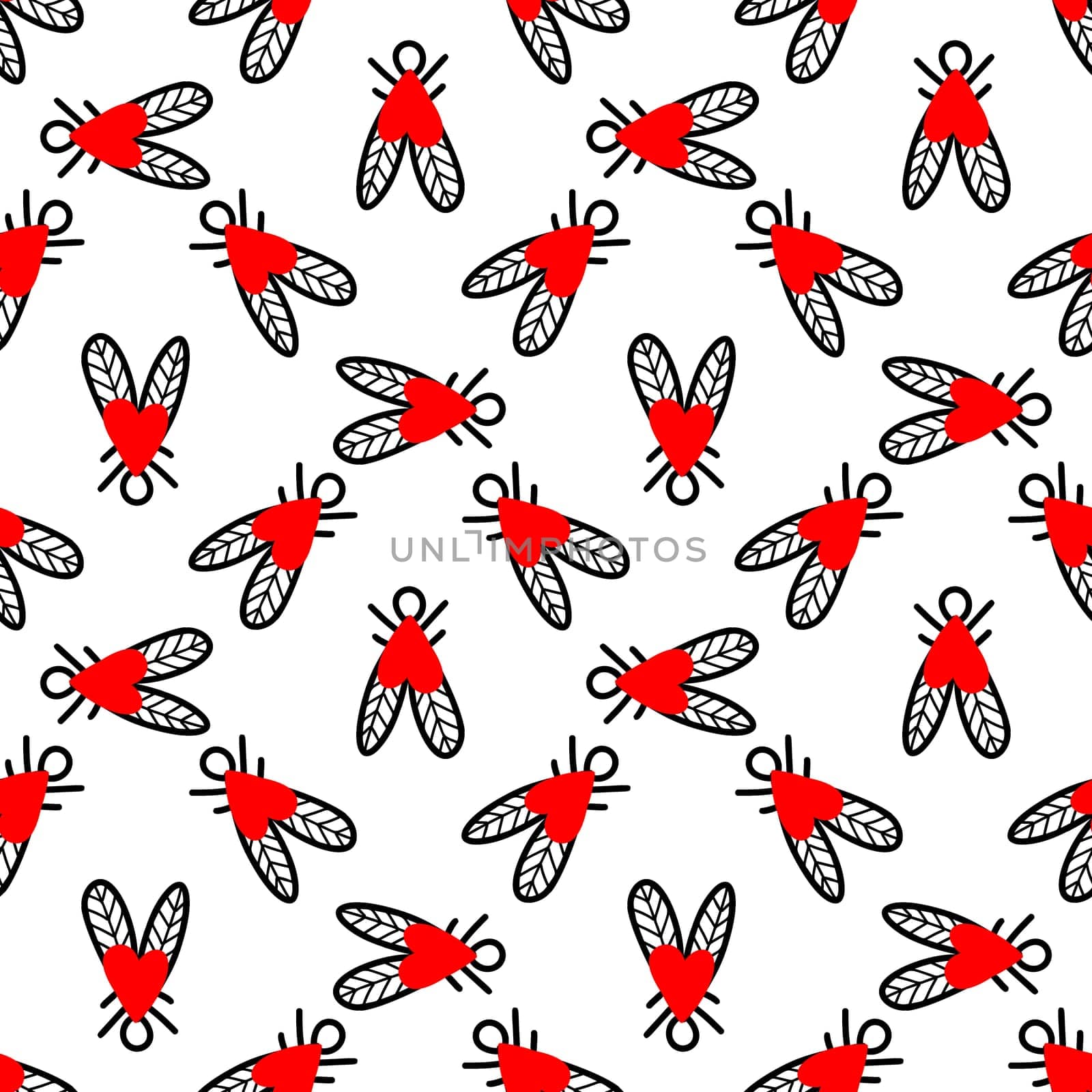 Seamless background with heart-shaped flies illustration