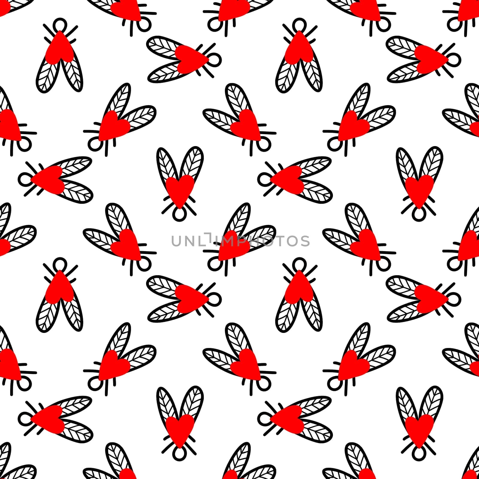 Seamless background with heart-shaped flies illustration