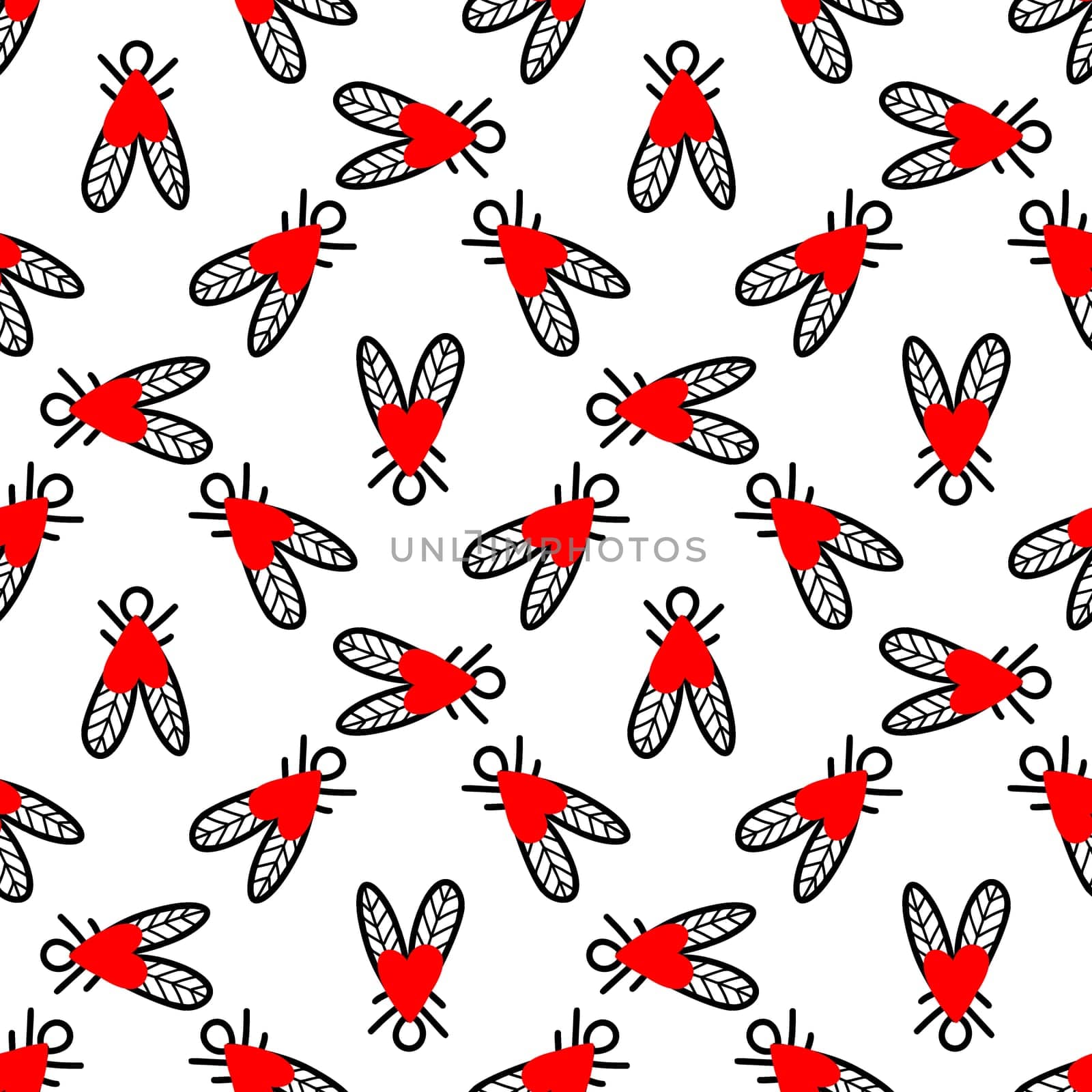 Seamless background with heart-shaped flies illustration