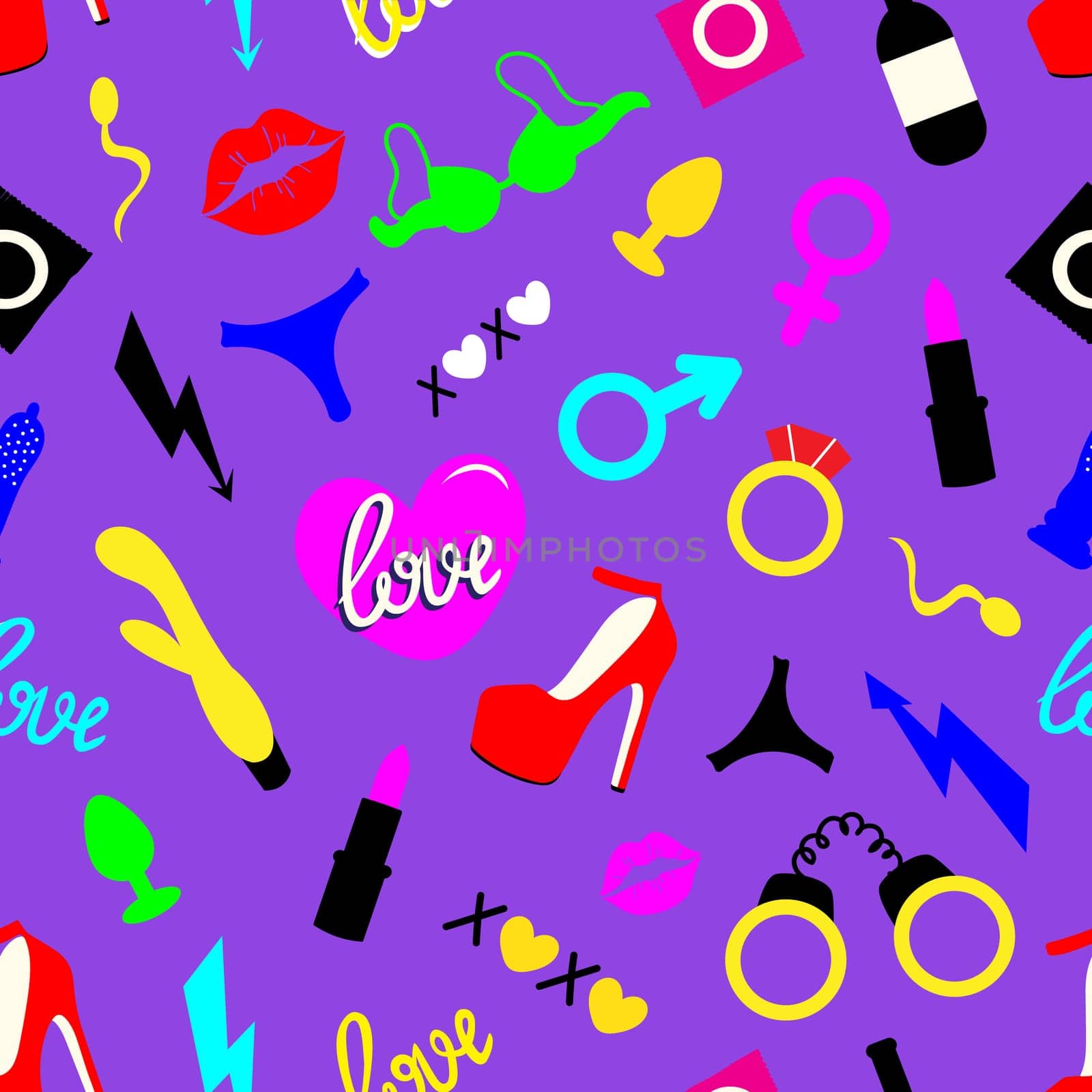 seamless background with Adult toys.Sex pattern illustration. Valentines day design