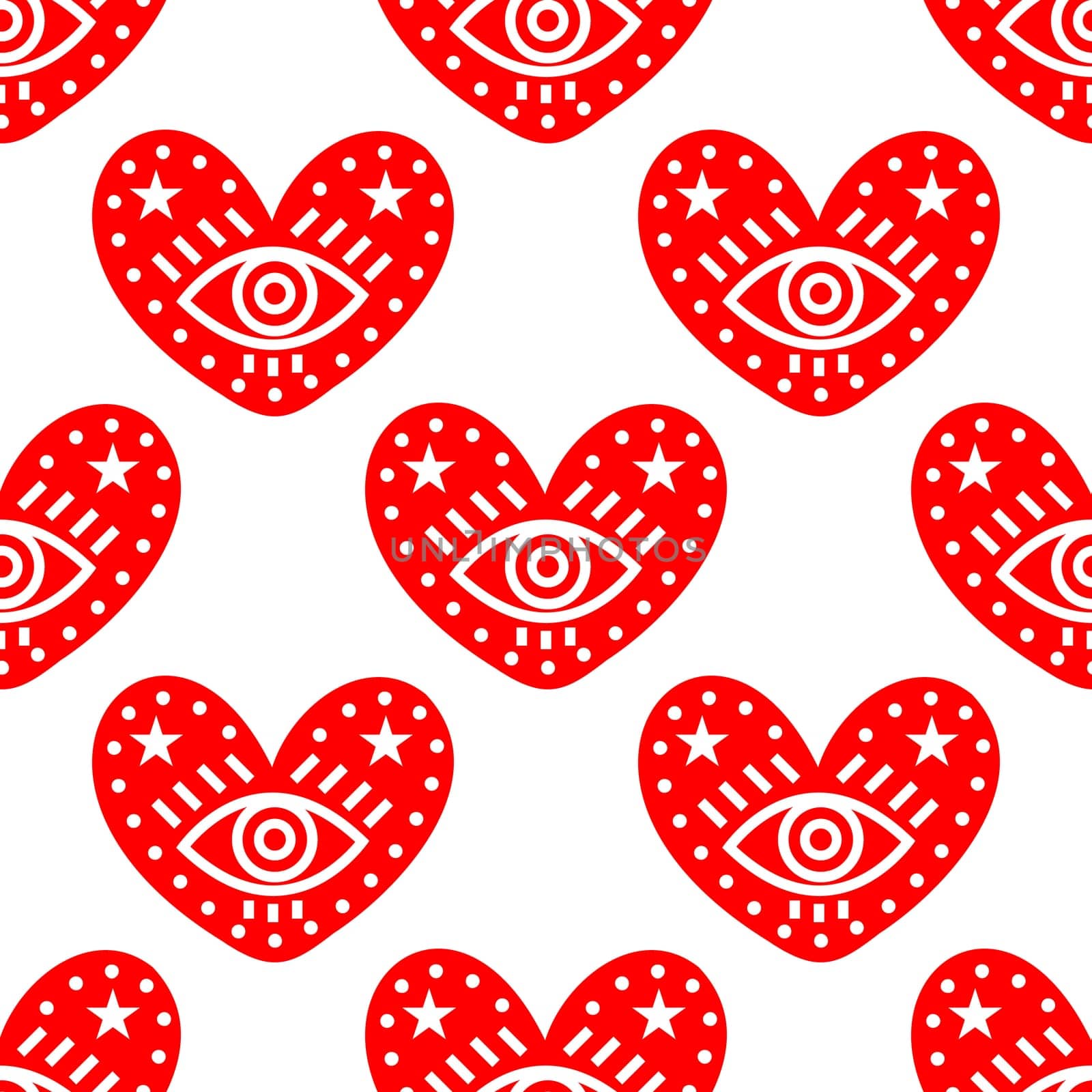 Seamless heart pattern decorated with an eye. Romantic pattern for Valentines Day illustration