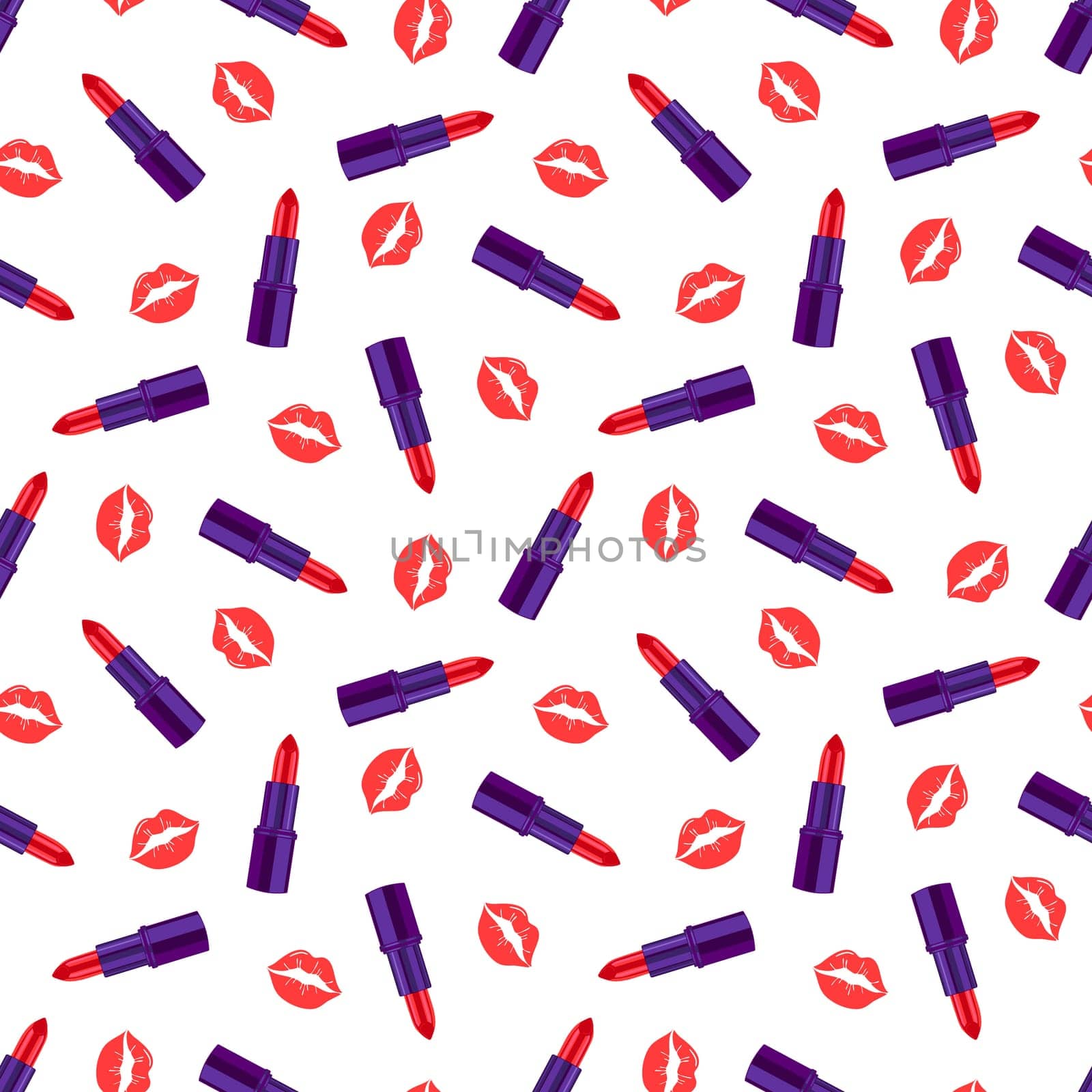 .Glamorous pattern with pink kisses and lipstick seamless pattern. Cosmetic seamless pattern