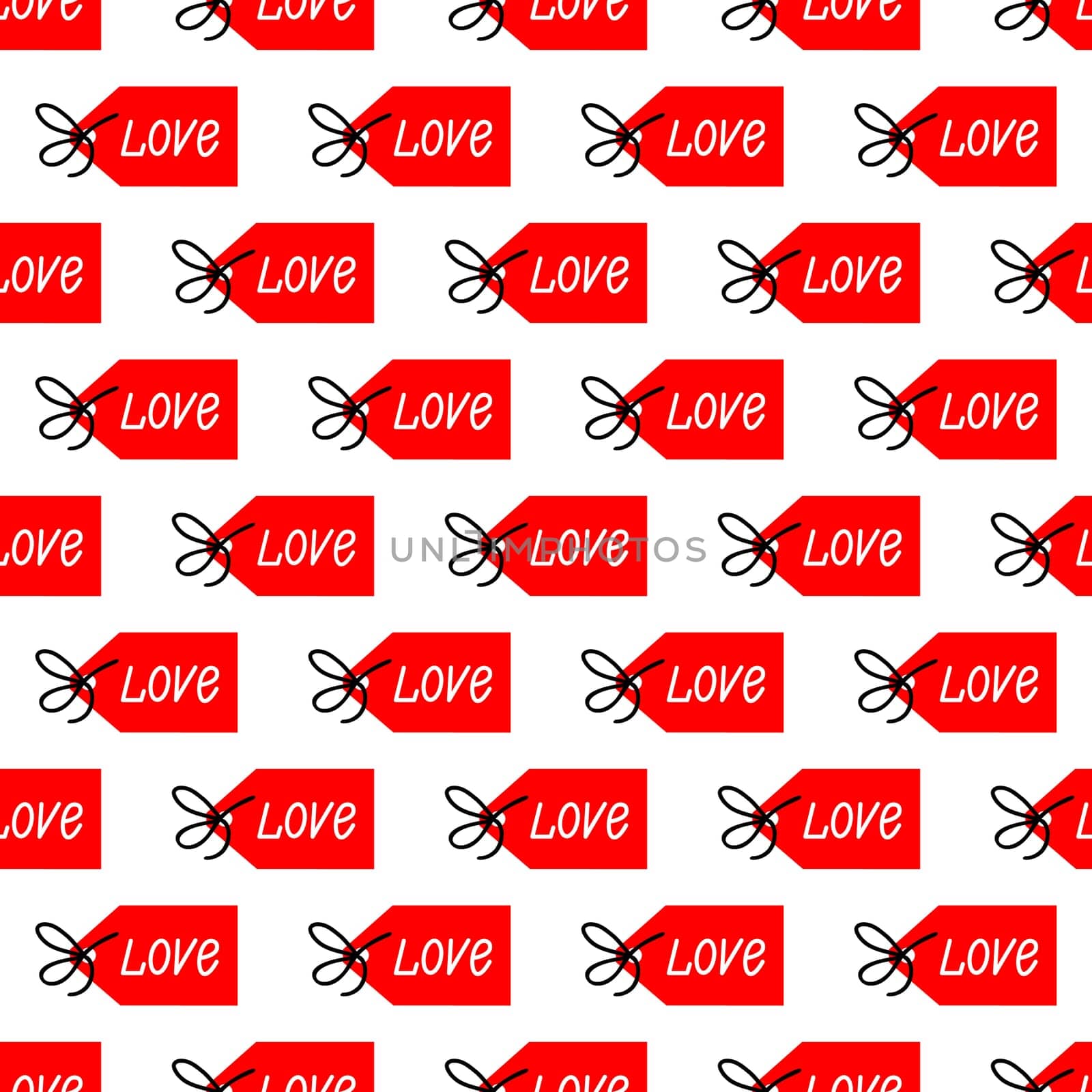 seamless background with the tag with the inscription love. Valentine pattern illustration