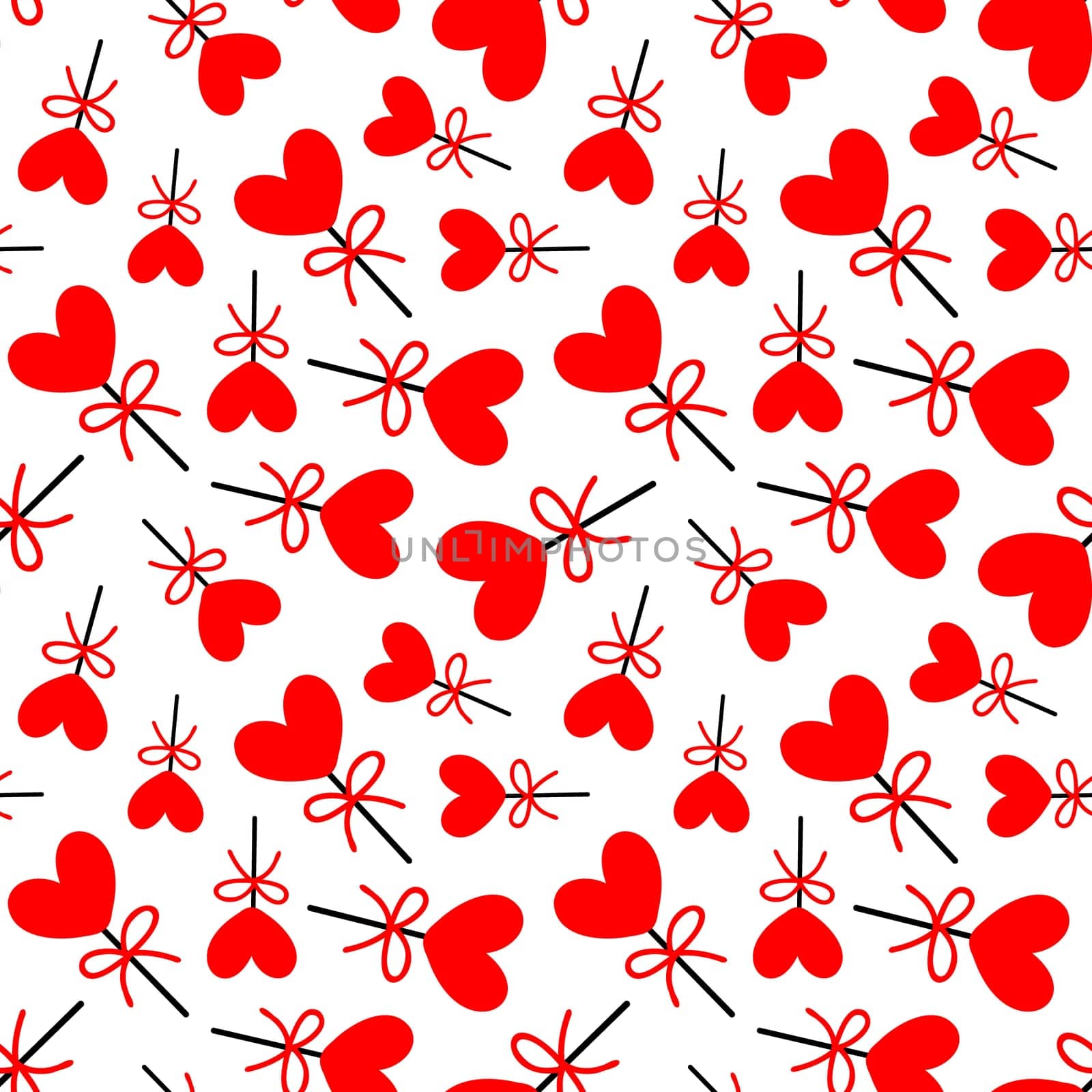 Seamless background with lollipops on a stick in the shape of a heart. pattern on valentines day illustration