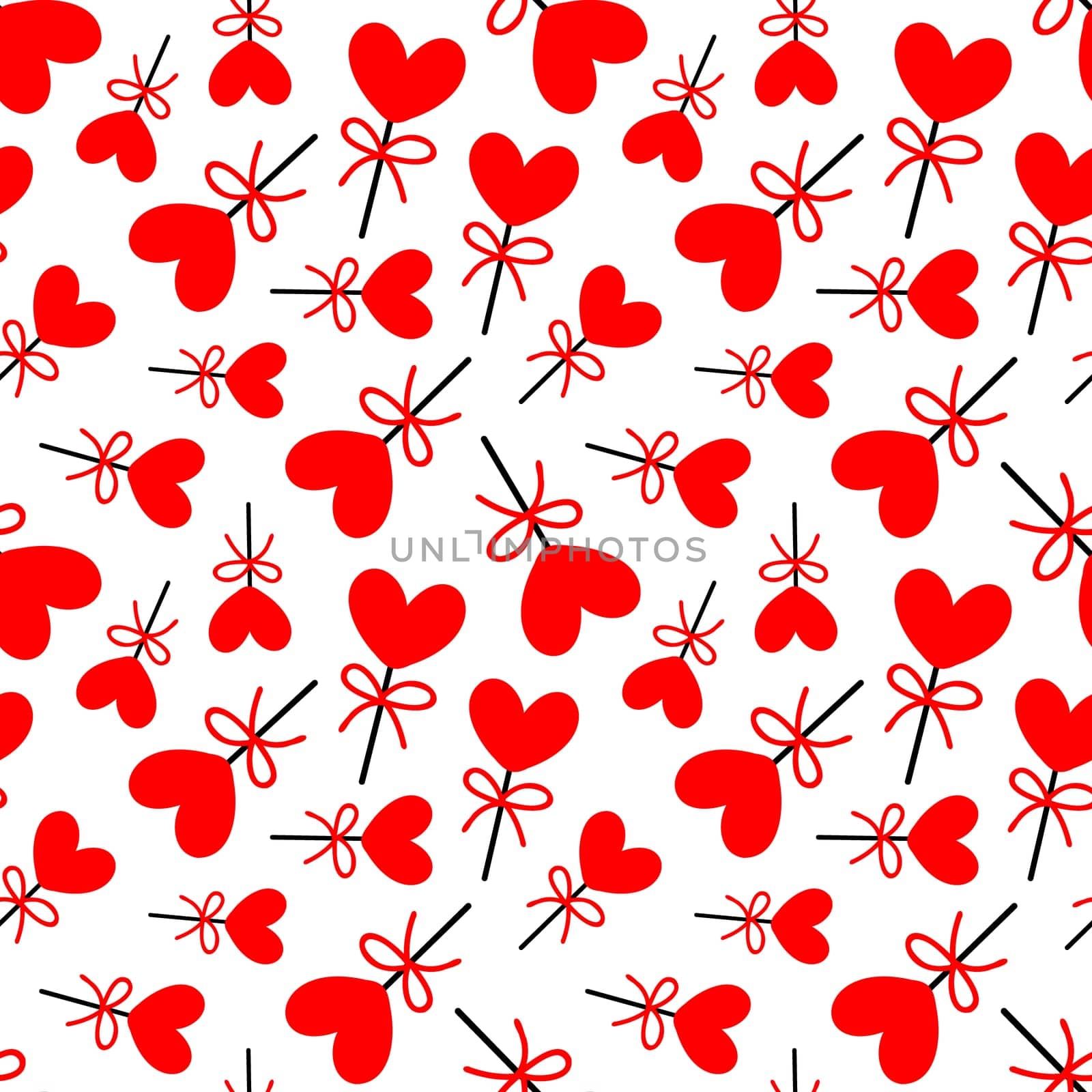 Seamless background with lollipops on a stick in the shape of a heart. pattern on valentines day illustration