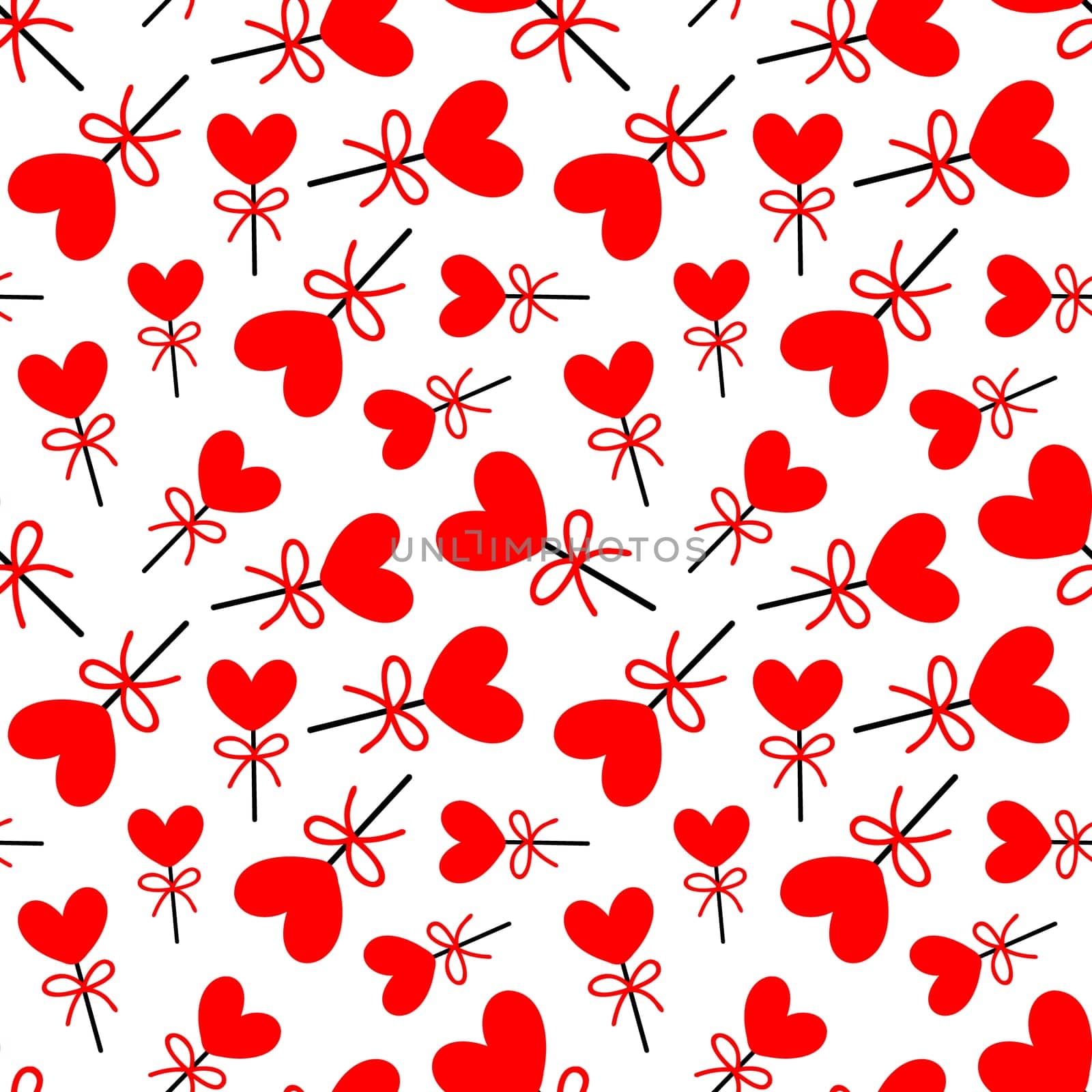 Seamless background with lollipops on a stick in the shape of a heart. pattern on valentines day illustration