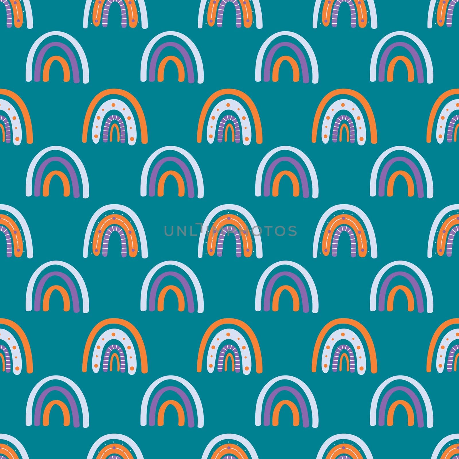 Cute rainbow and dragonfly seamless pattern. Scandinavian pattern in muted pastel colors. Hand-drawn illustration. Design for textiles, packaging, wrappers