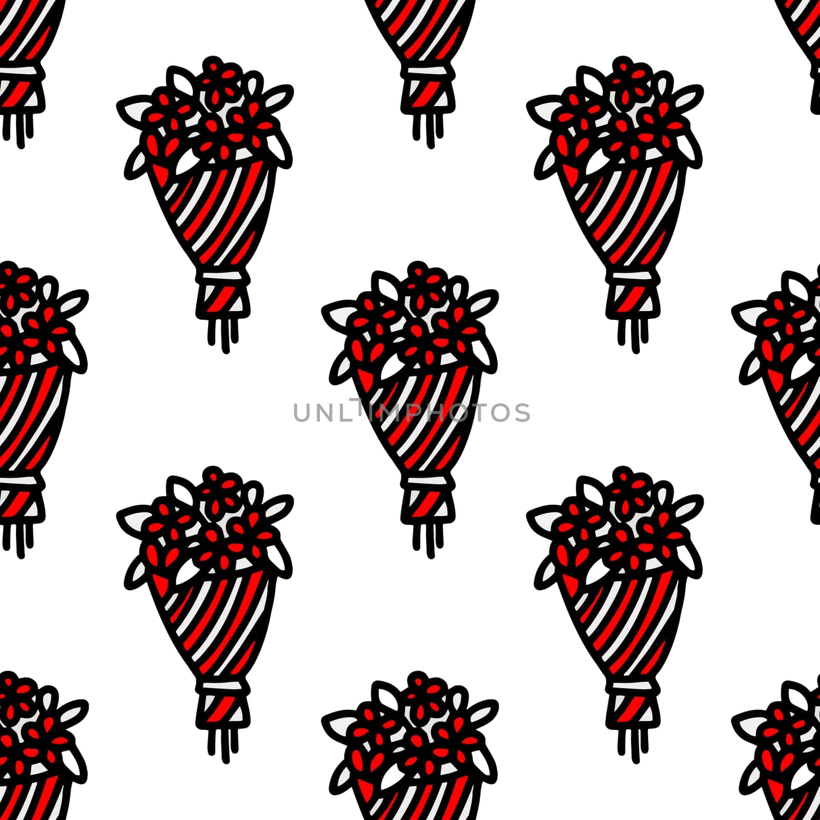 Seamless pattern of a bouquet of flowers isolated on a white background illustration. Design for Valentines Day, March 8