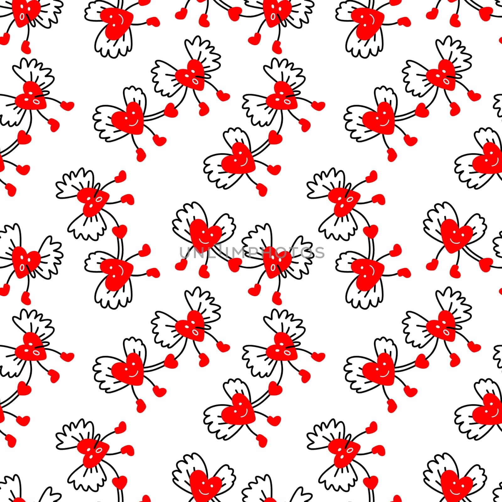 Seamless background with angel hearts. Valentines Day pattern illustration