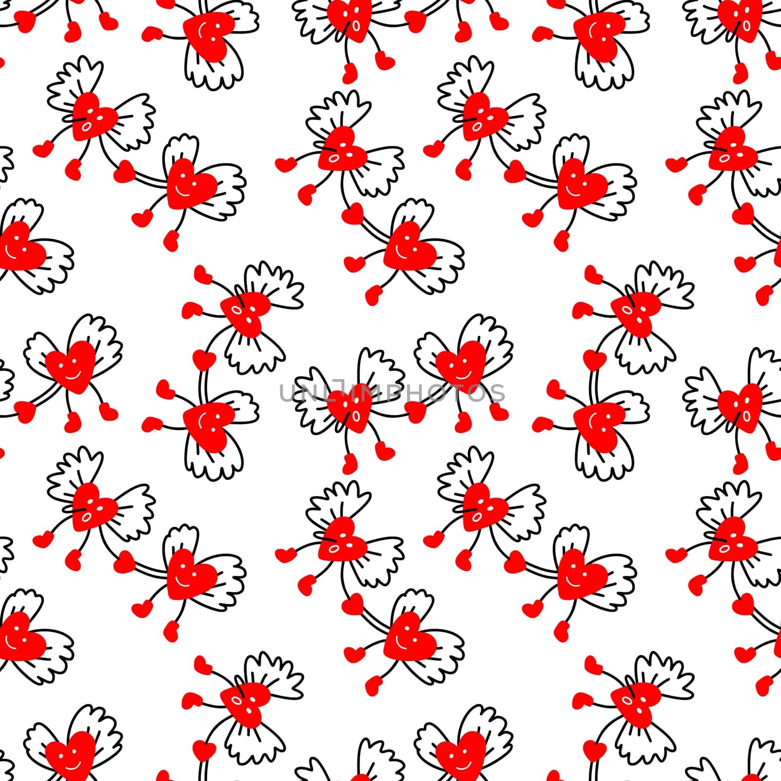 Seamless background with angel hearts. Valentines Day pattern illustration