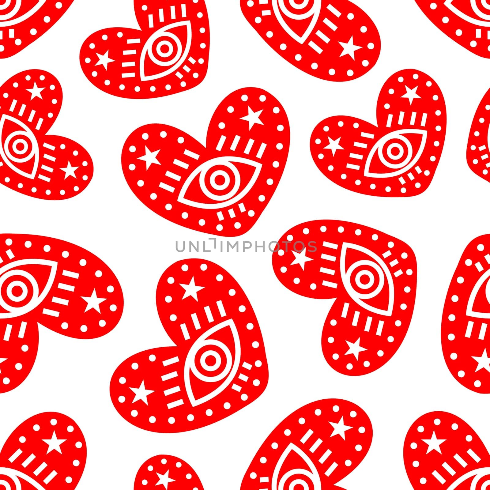 Seamless heart pattern decorated with an eye. Romantic pattern for Valentines Day illustration