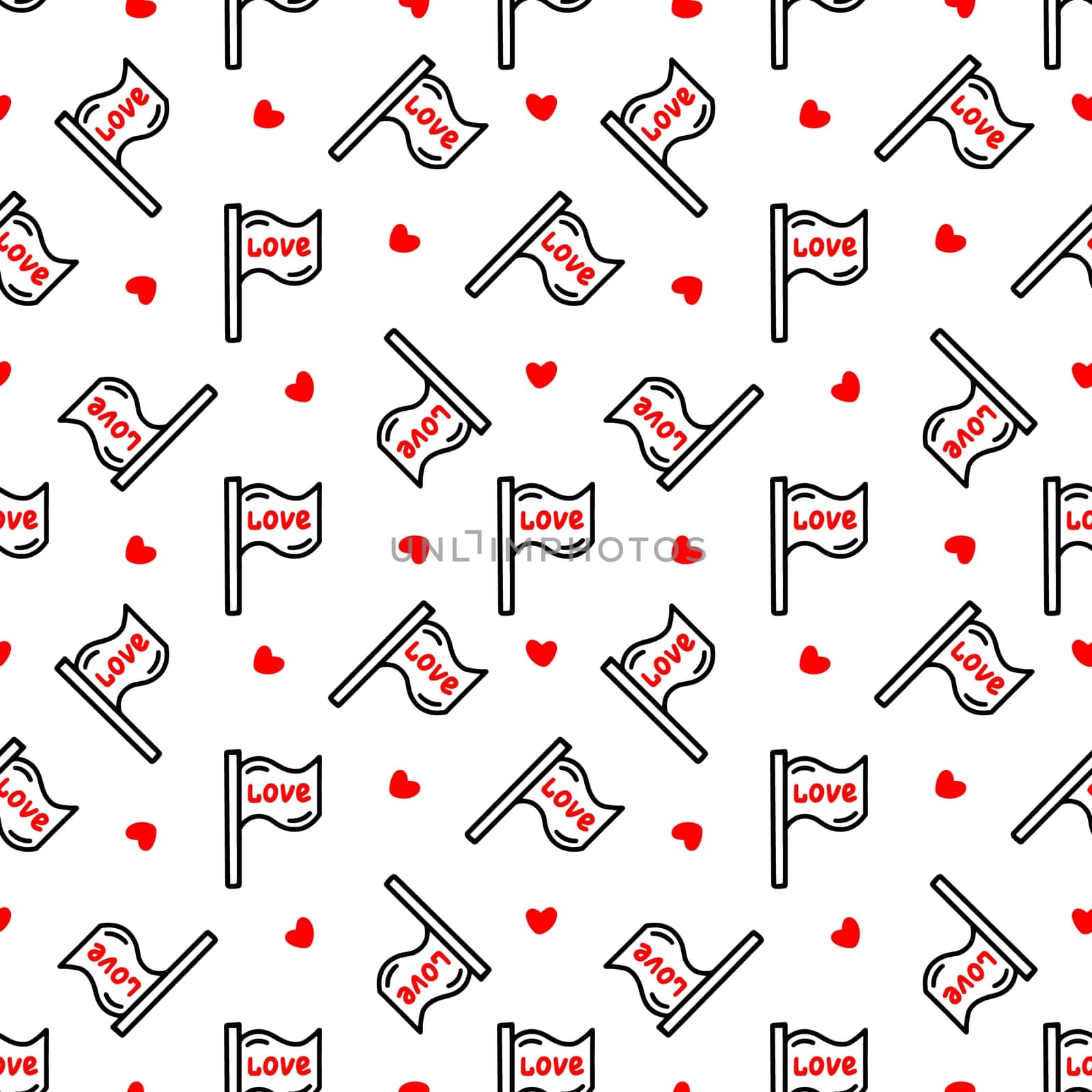 Seamless pattern with love flag illustration in doodle style