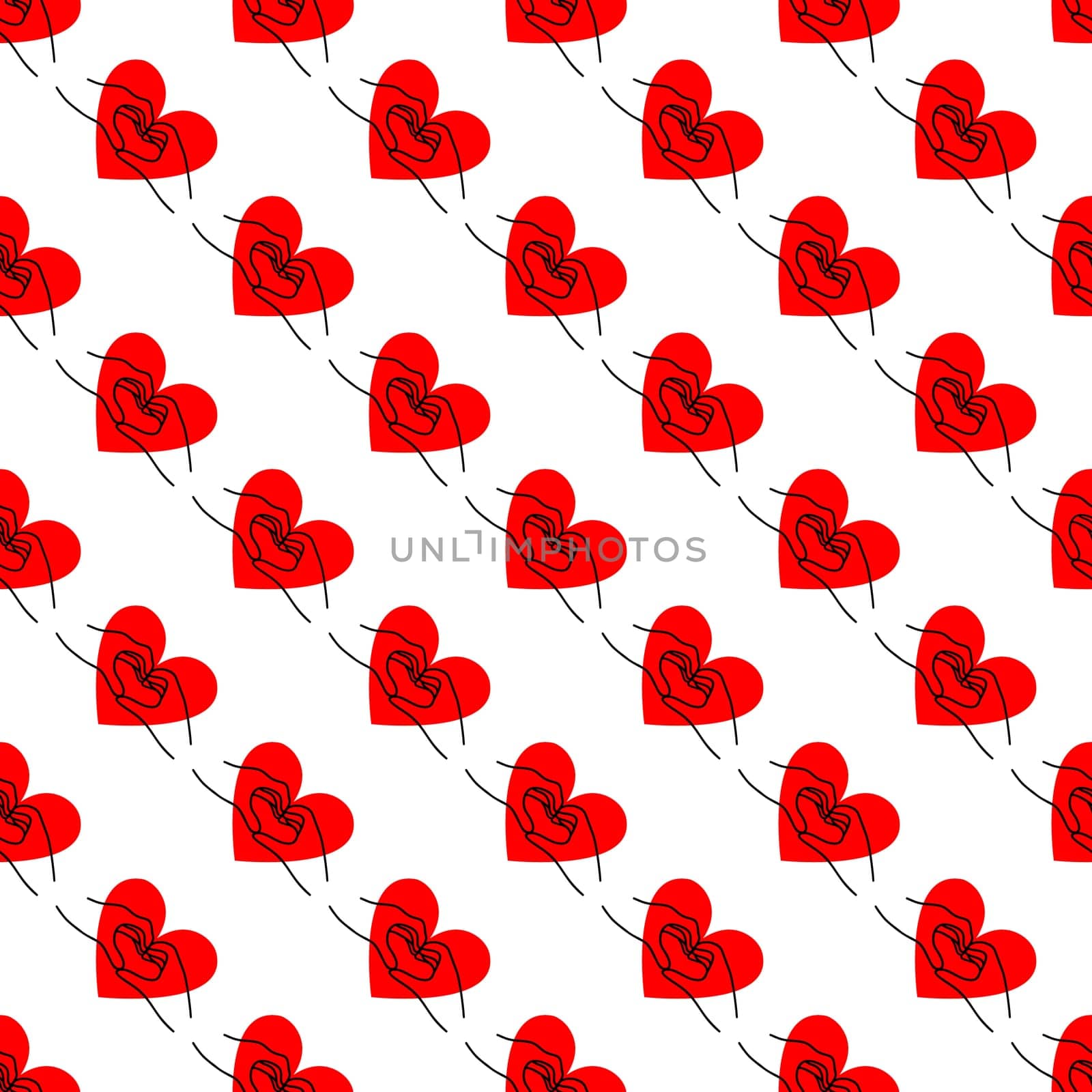 Seamless background with a heart in the shape of hands.Valentines Day Design illustration