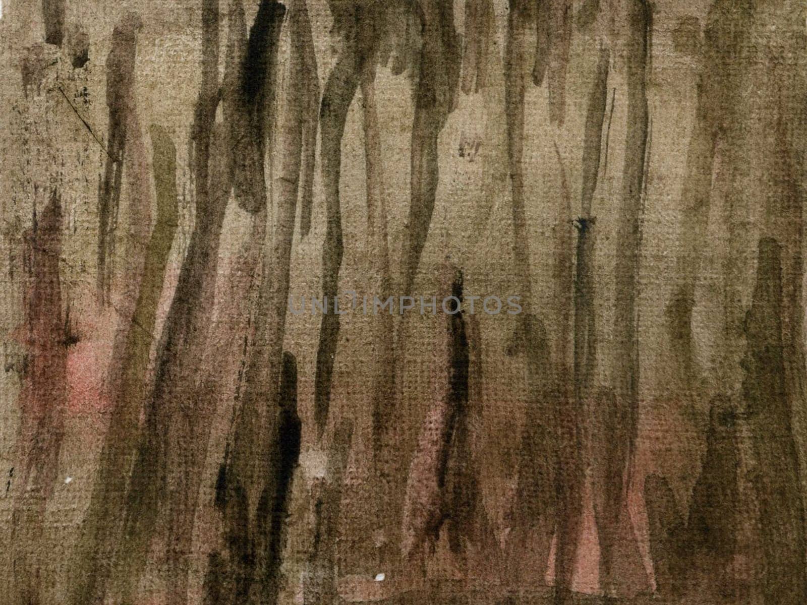 brown watercolor background with brush strokes, streaks, underlinings Hand-drawn illustration