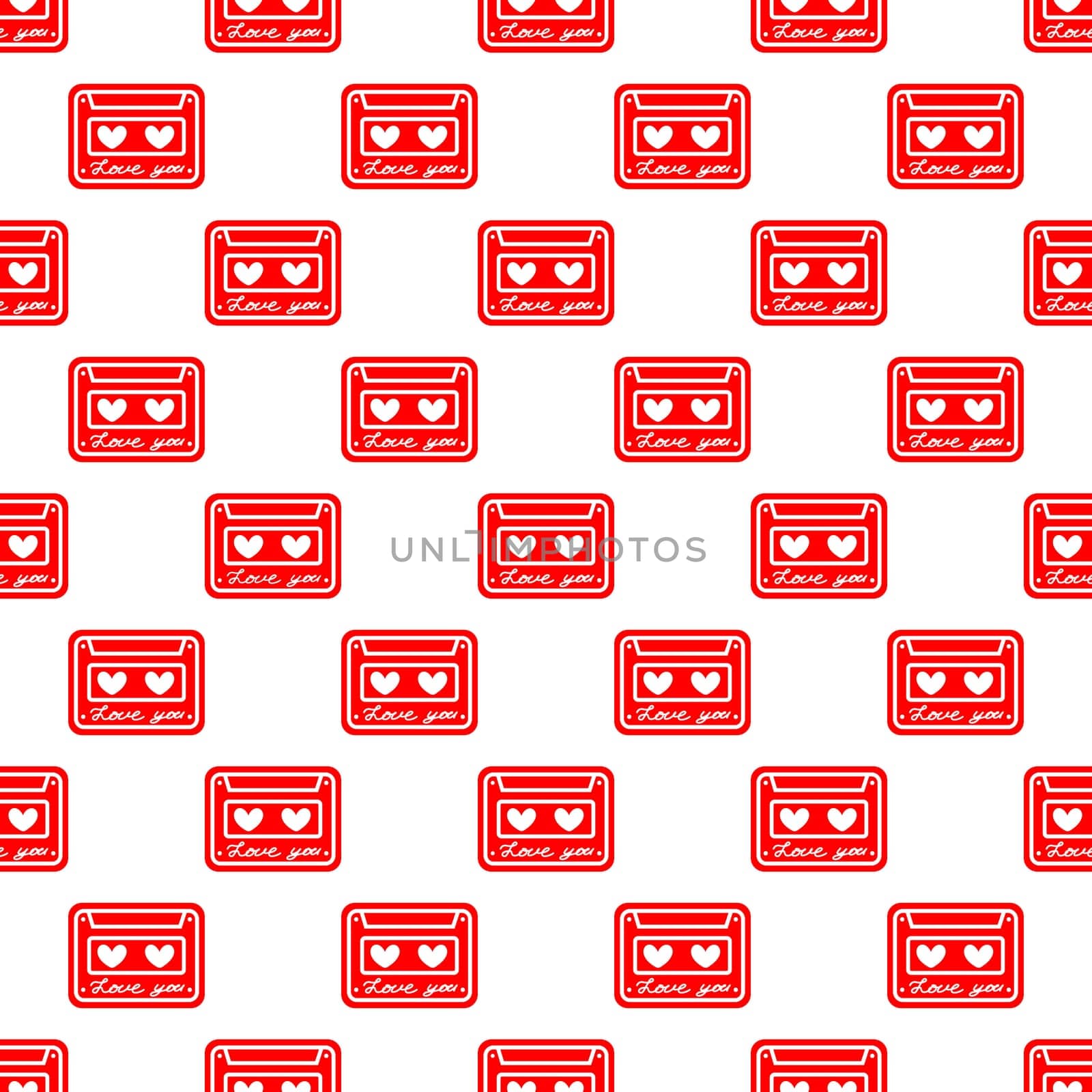 Seamless background with cassette and hearts. Design for Valentines Day illustration. Design for Valentines