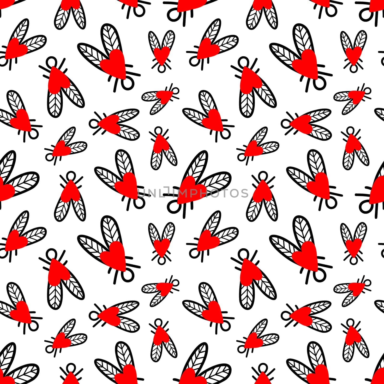 Seamless background with heart-shaped flies illustration