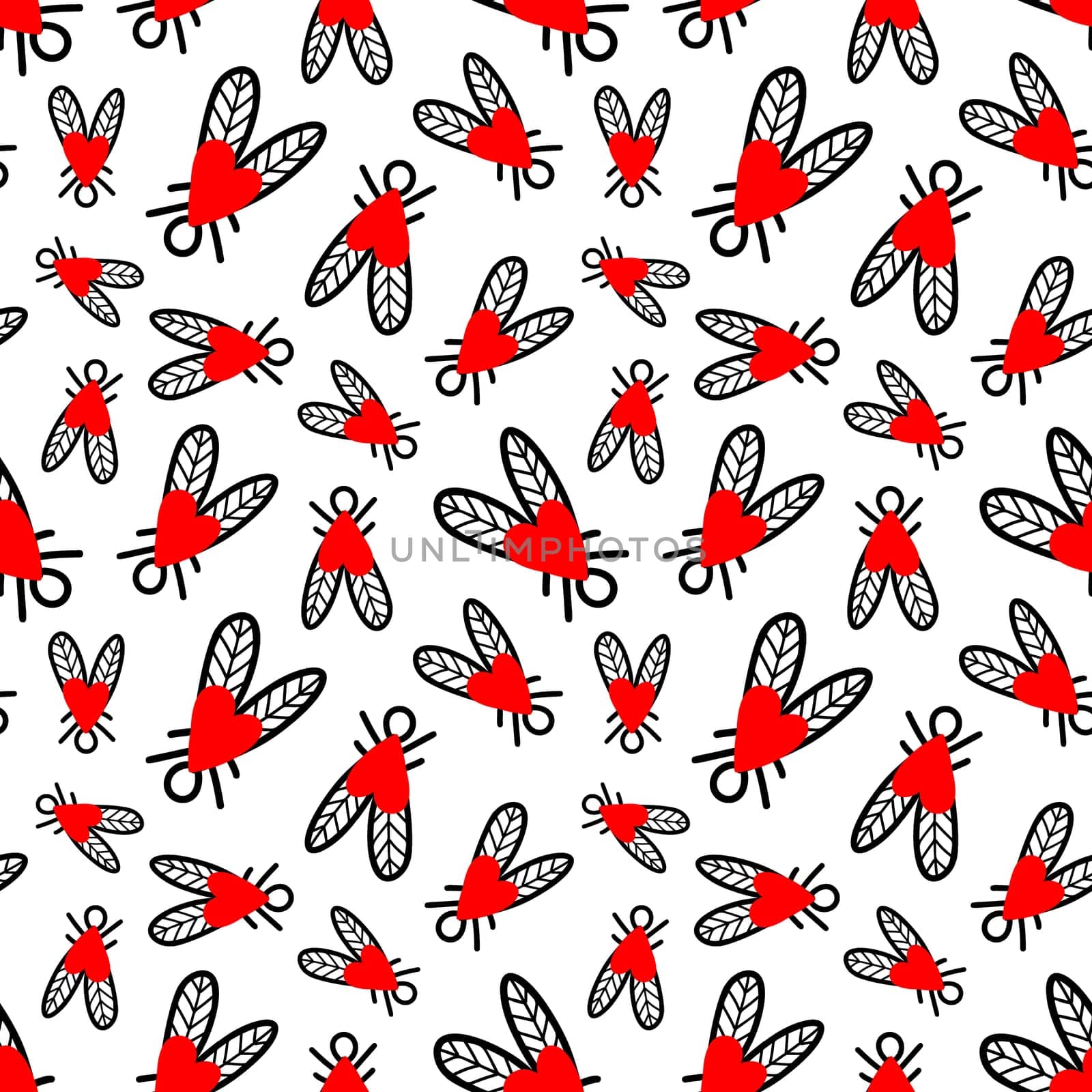 Seamless background with heart-shaped flies illustration
