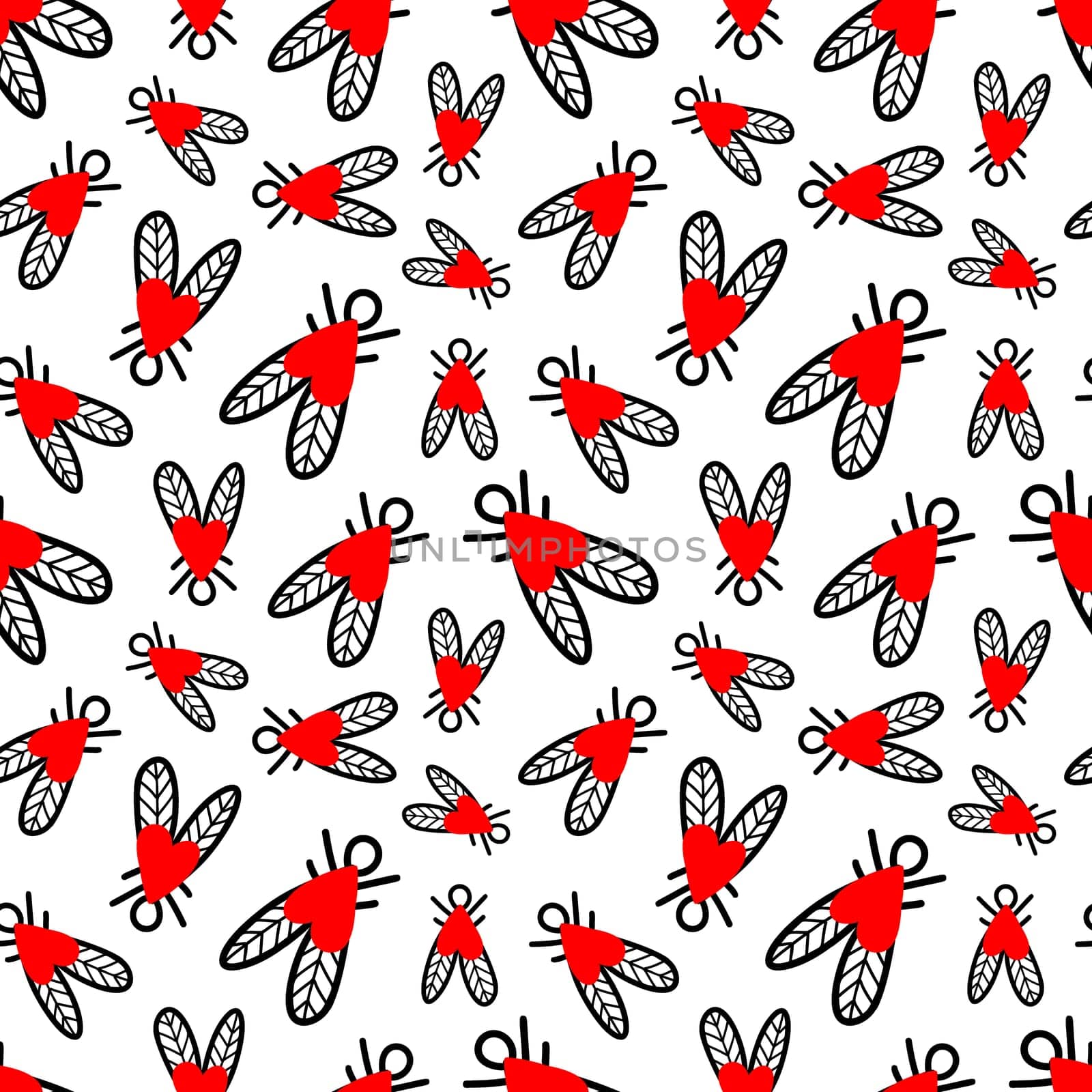 Seamless background with heart-shaped flies illustration