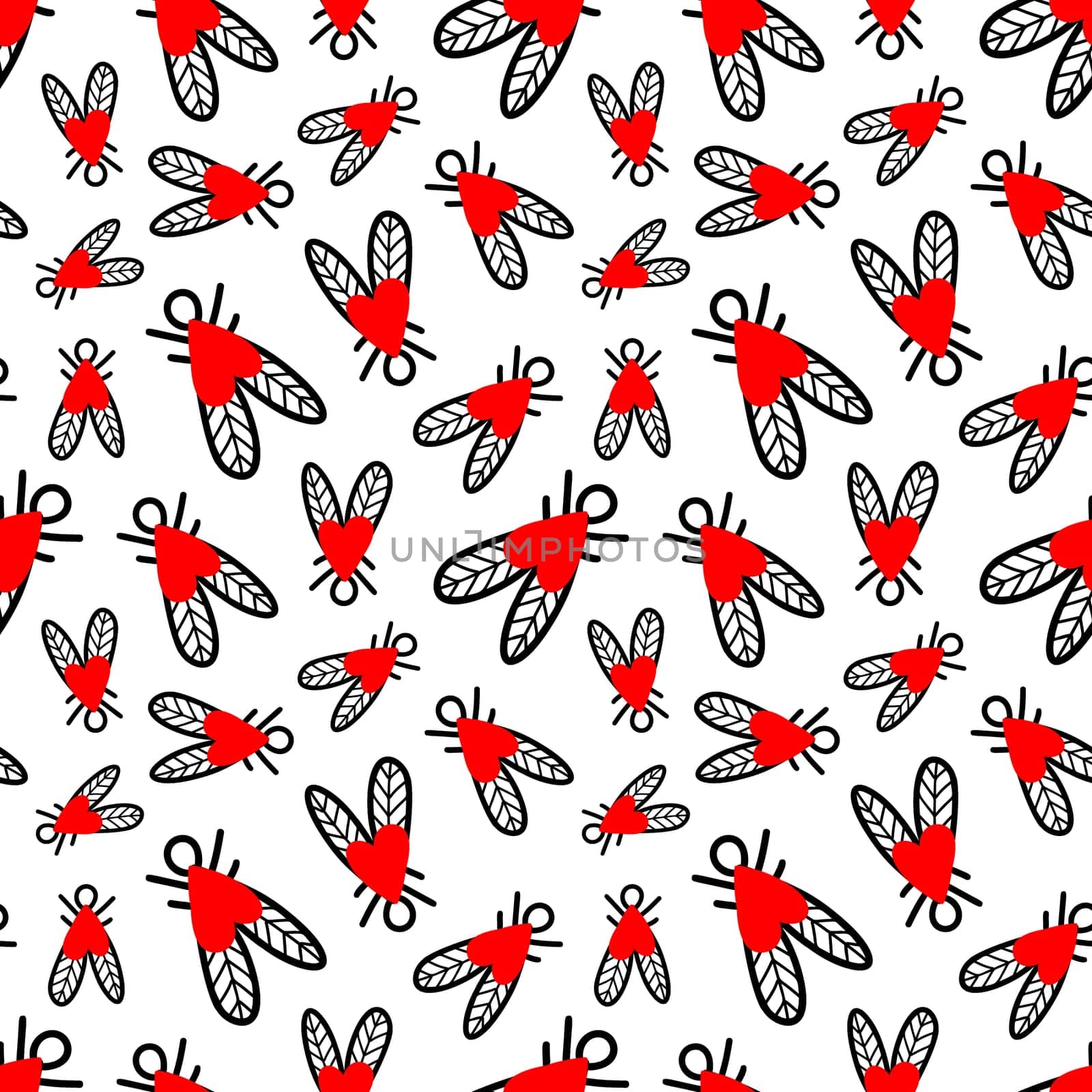 Seamless background with heart-shaped flies illustration