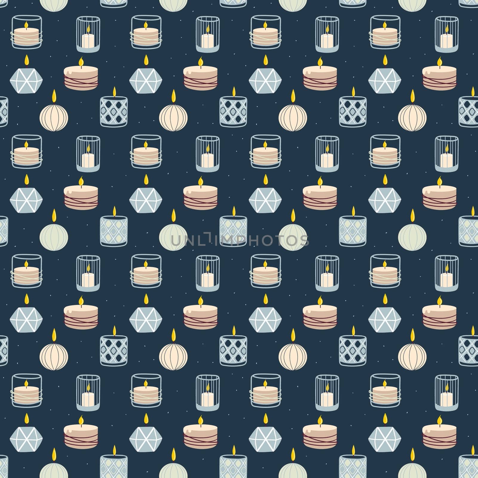 Scented burning candles seamless pattern.Design for printing, textiles, wrappers. Spa and aromatherapy illustration