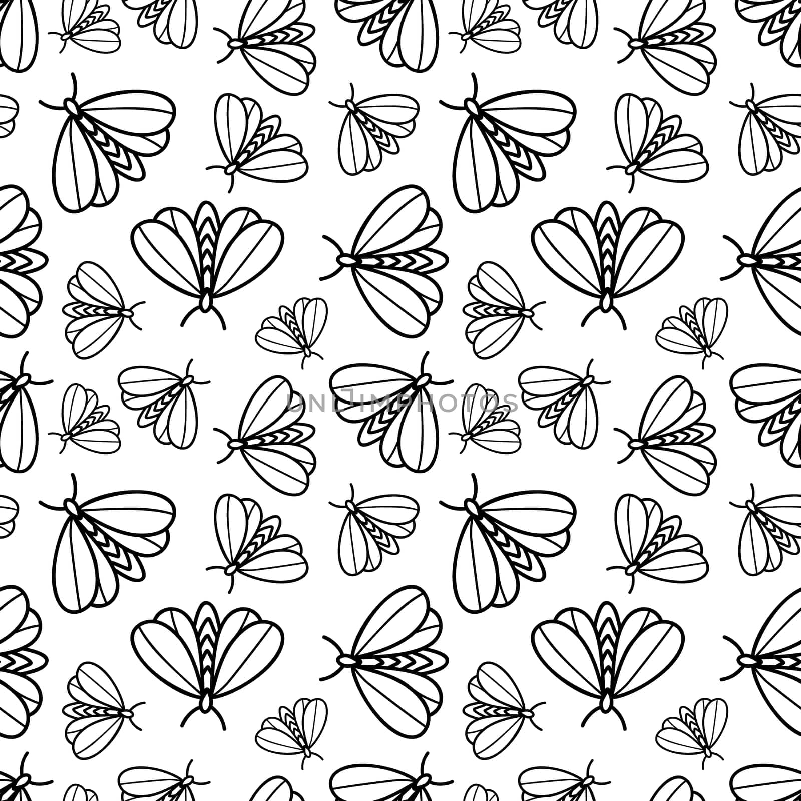 monochrome seamless background with butterflies illustration