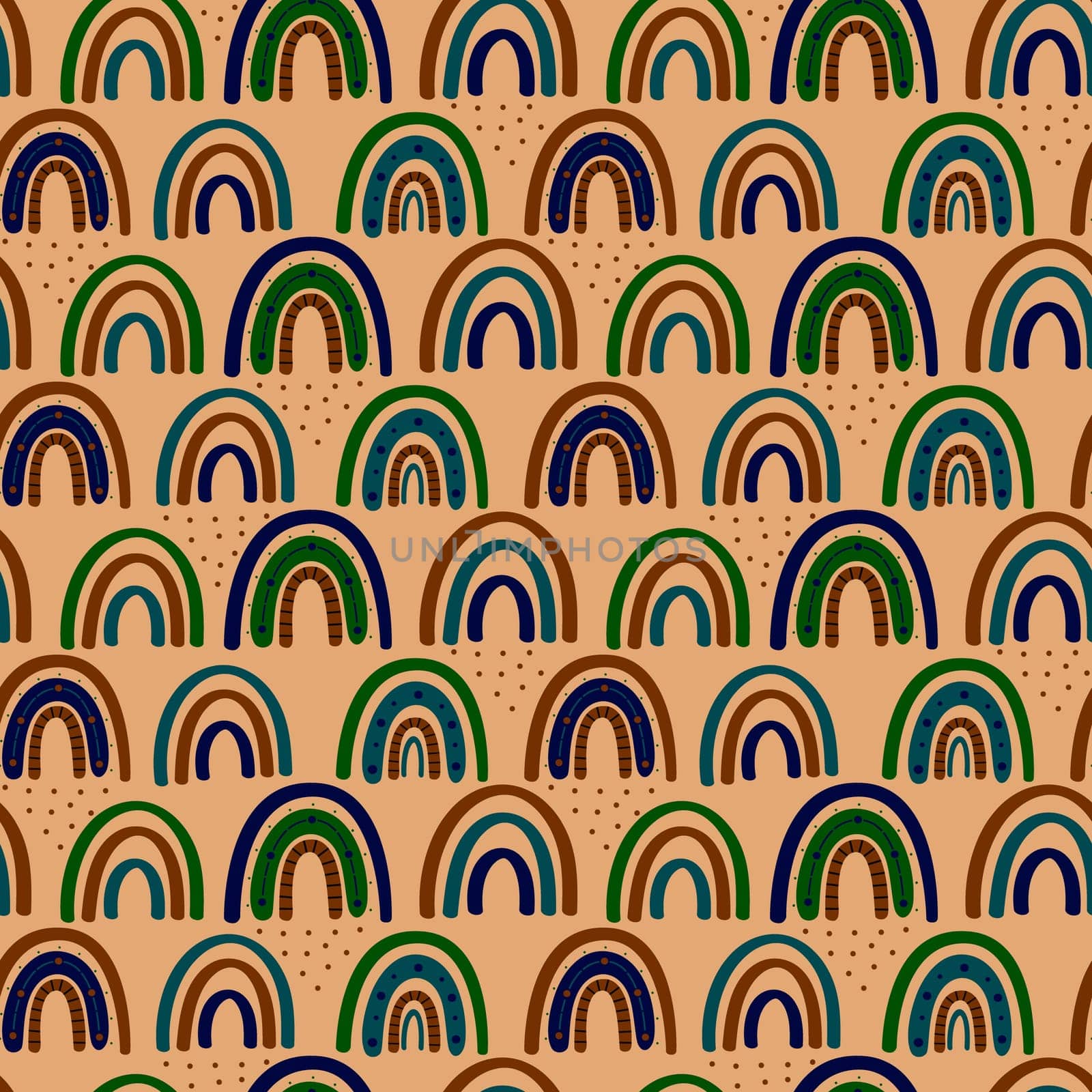 .Abstract rainbow seamless pattern. Childrens pattern in muted pastel colors. Hand-drawn illustration. Design for textiles, packaging, wrappers