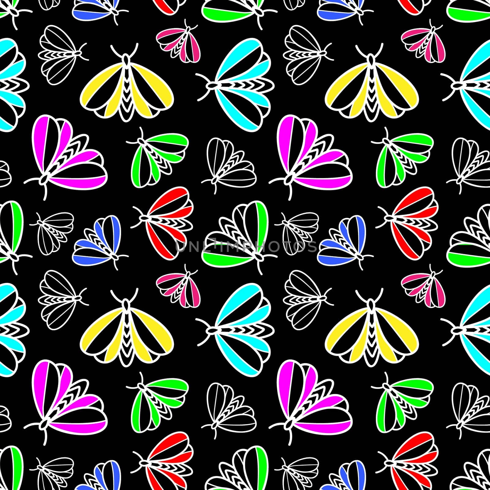 Seamless background with butterflies and moths illustration