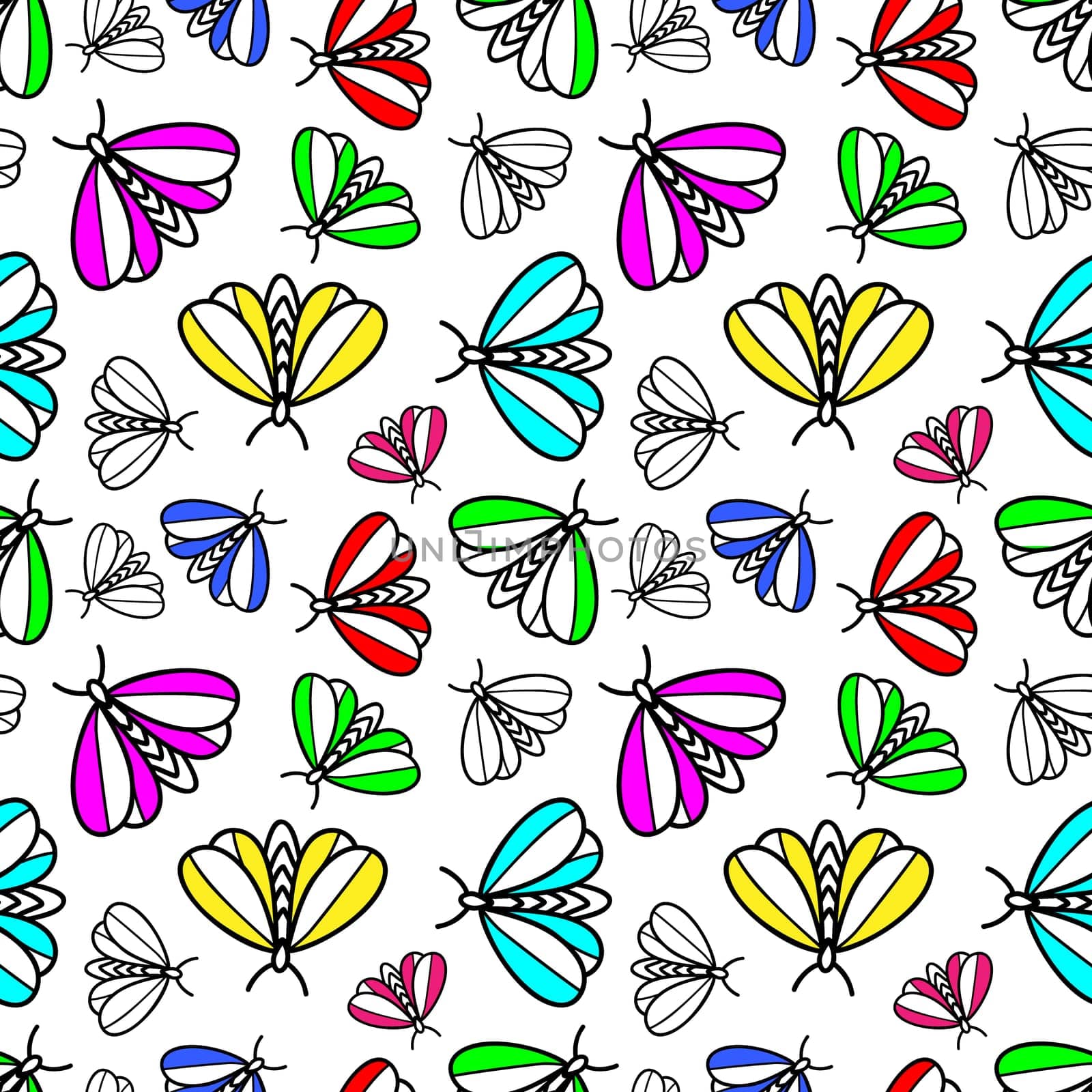 monochrome seamless background with butterflies illustration