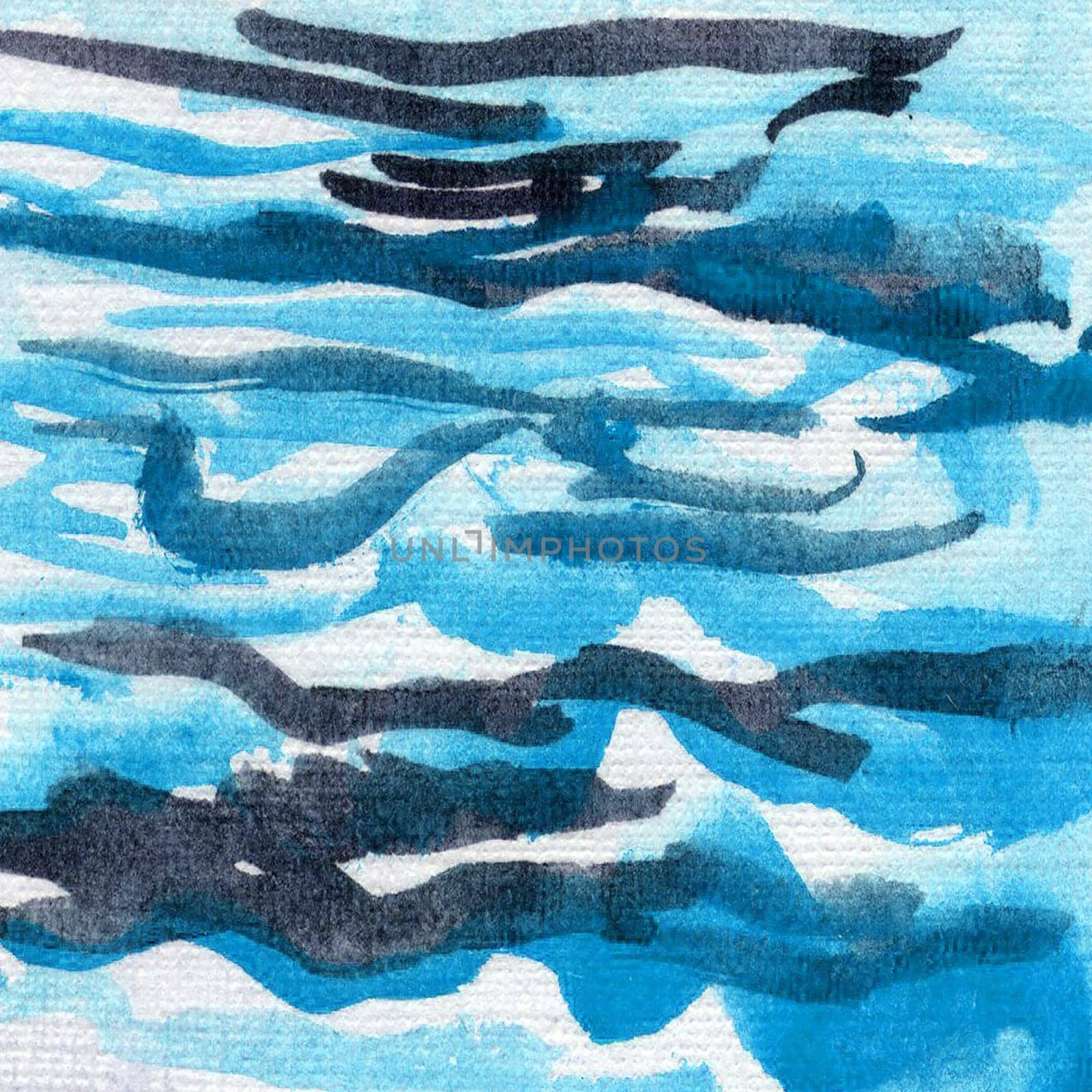Blue watercolor background with brush strokes, streaks, underlinings.