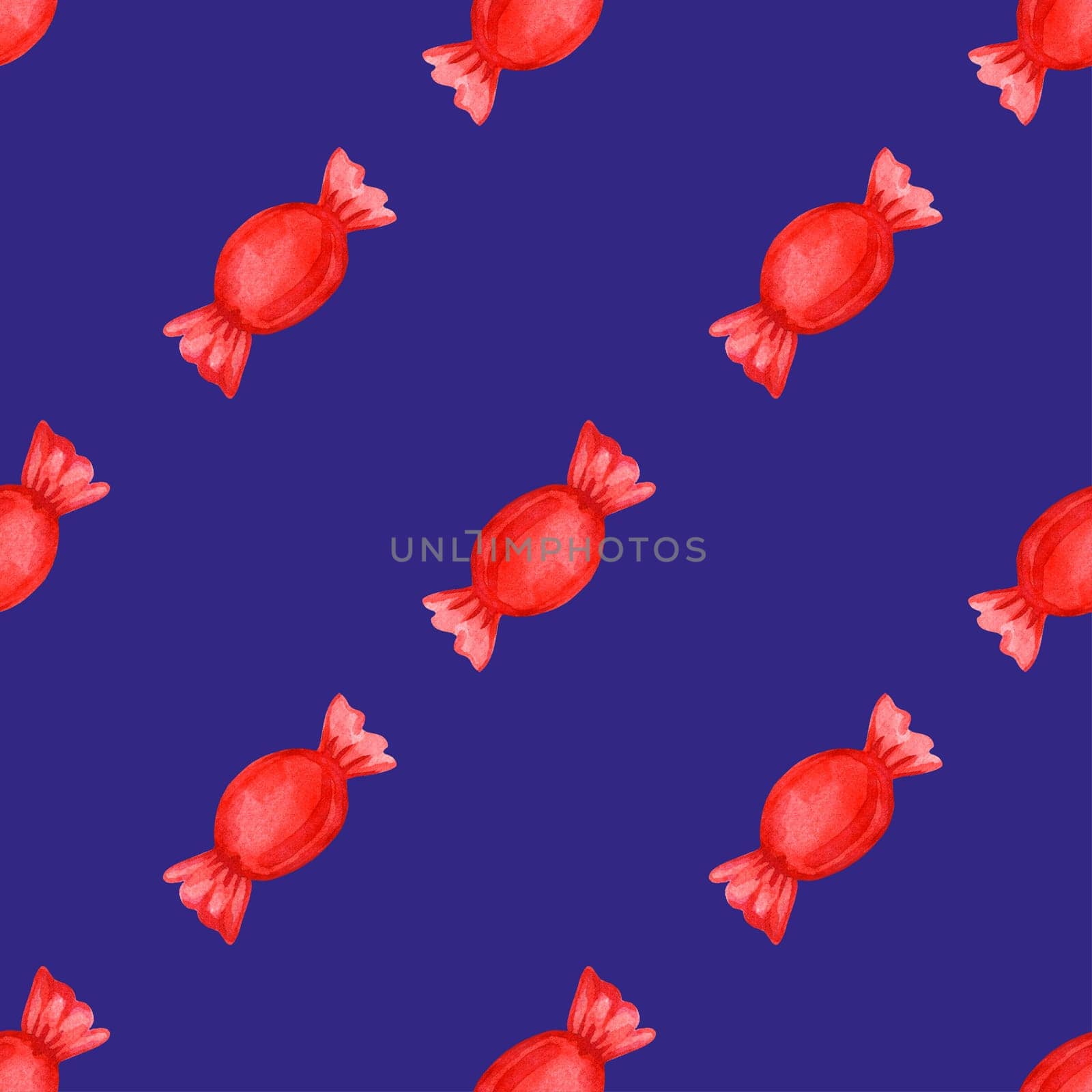 Festive seamless pattern with candy in a red wrapper. Christmas pattern