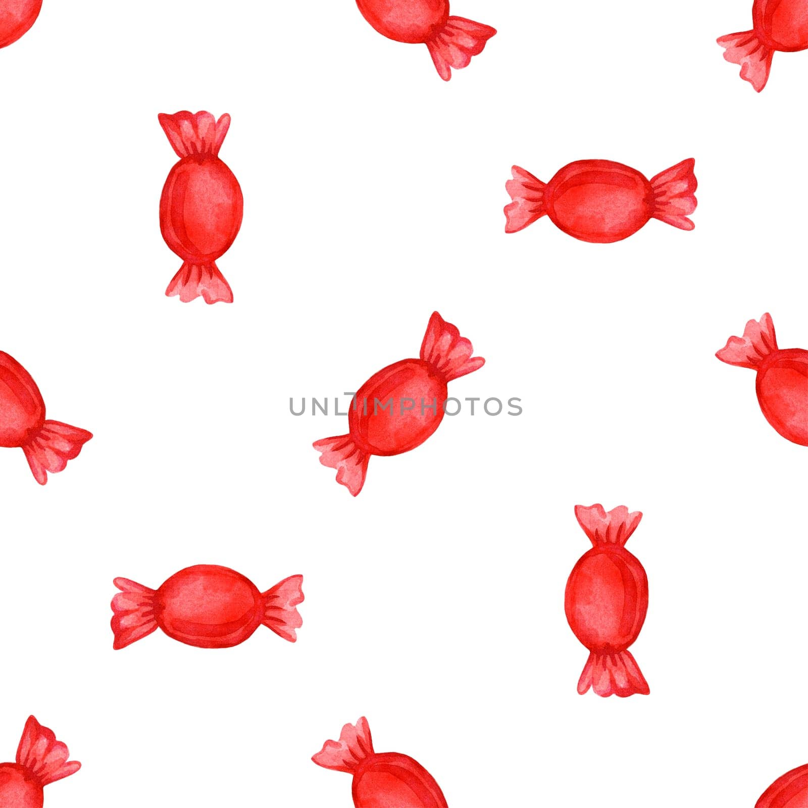 Festive seamless pattern with candy in a red wrapper.