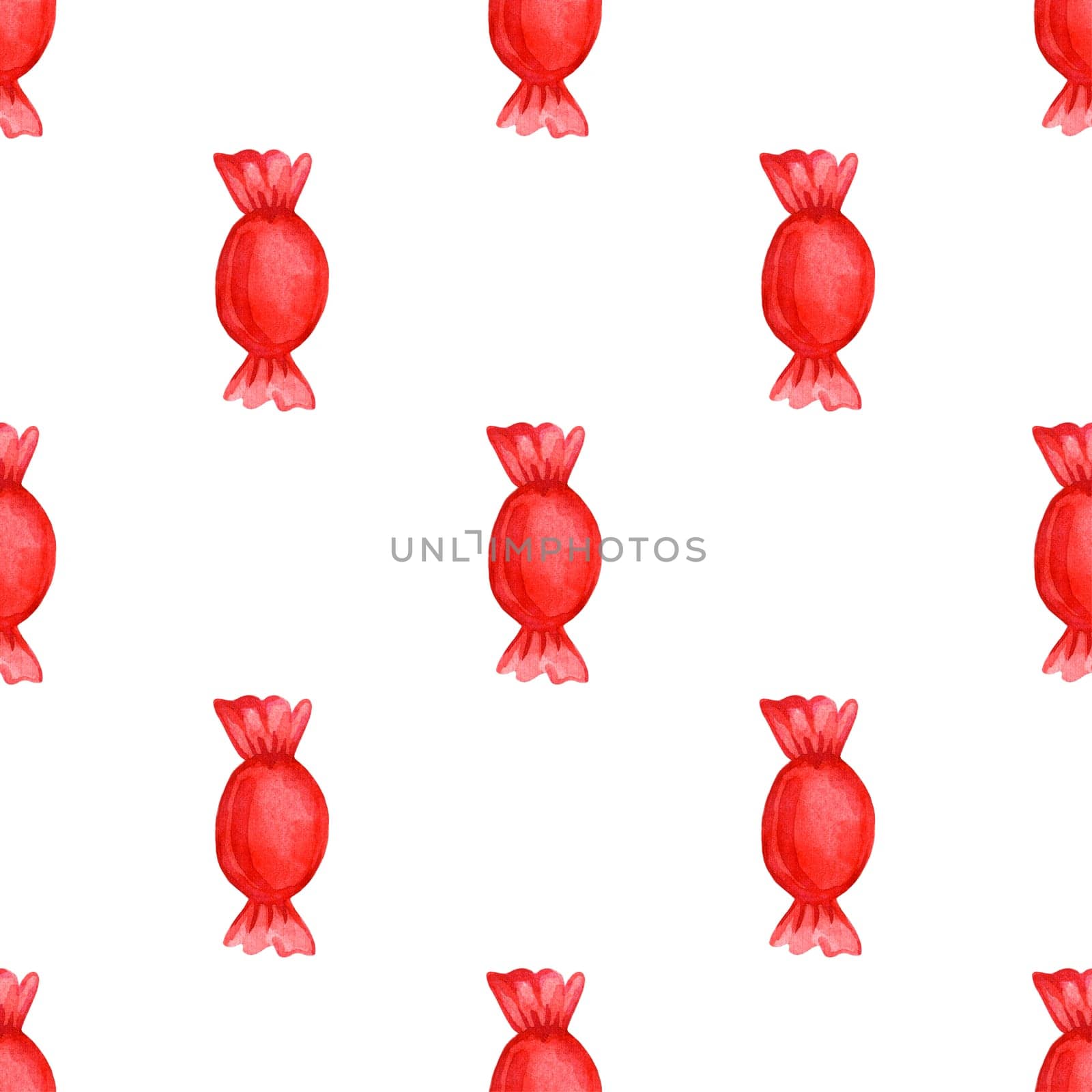Festive seamless pattern with candy in a red wrapper.