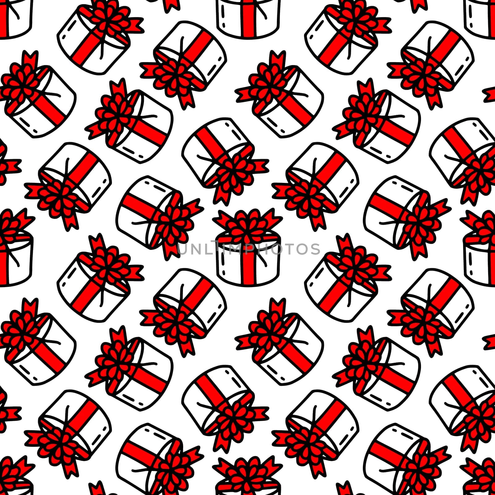Seamless pattern with gift boxes with a bow illustration. Design for Christmas, New Year, holidays