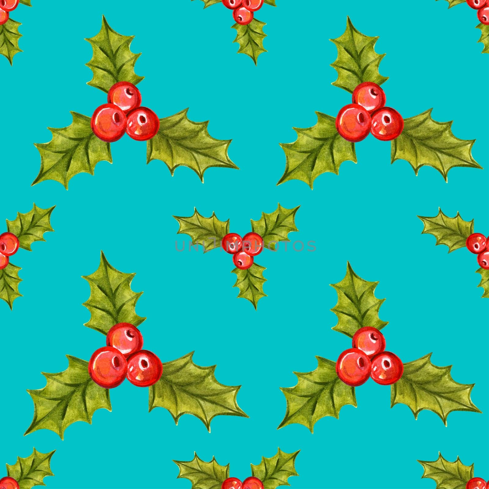 Seamless Christmas pattern with holly berries.