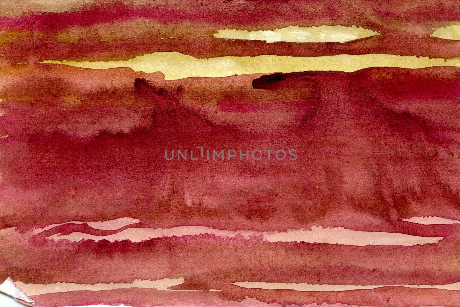 Striped red -yellow watercolor paper background texture